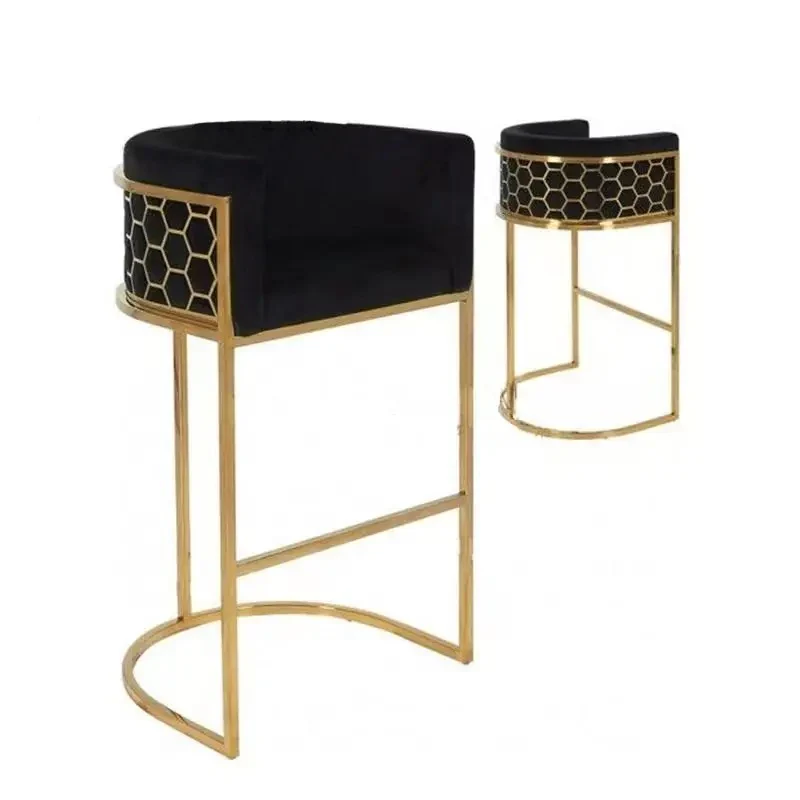 Honeycomb Bar Stool Black Velvet Upholstery - Image 12