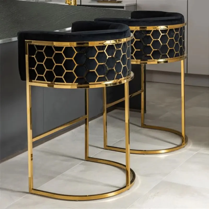 Honeycomb Bar Stool Black Velvet Upholstery - Image 3