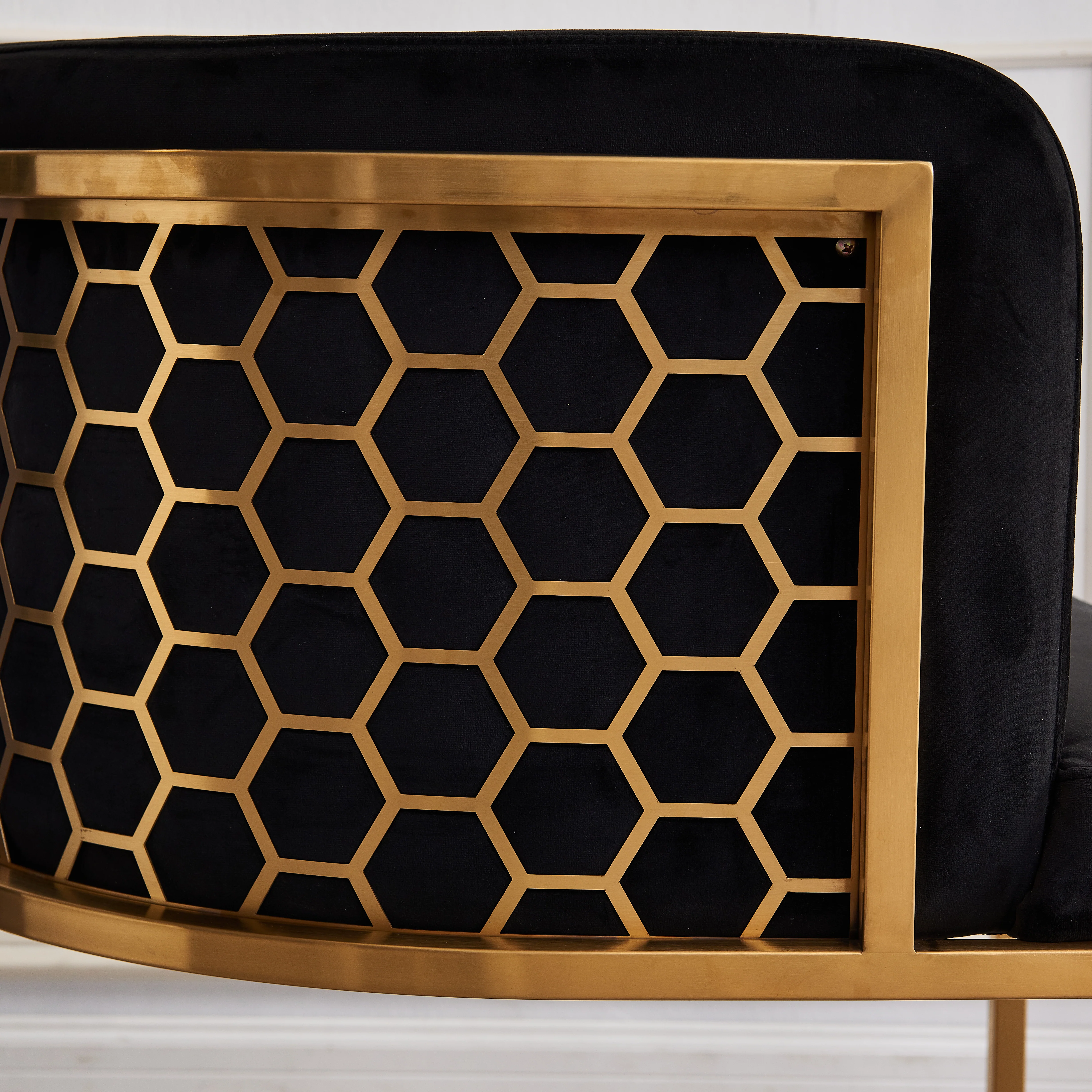 Honeycomb Bar Stool Black Velvet Upholstery - Image 4