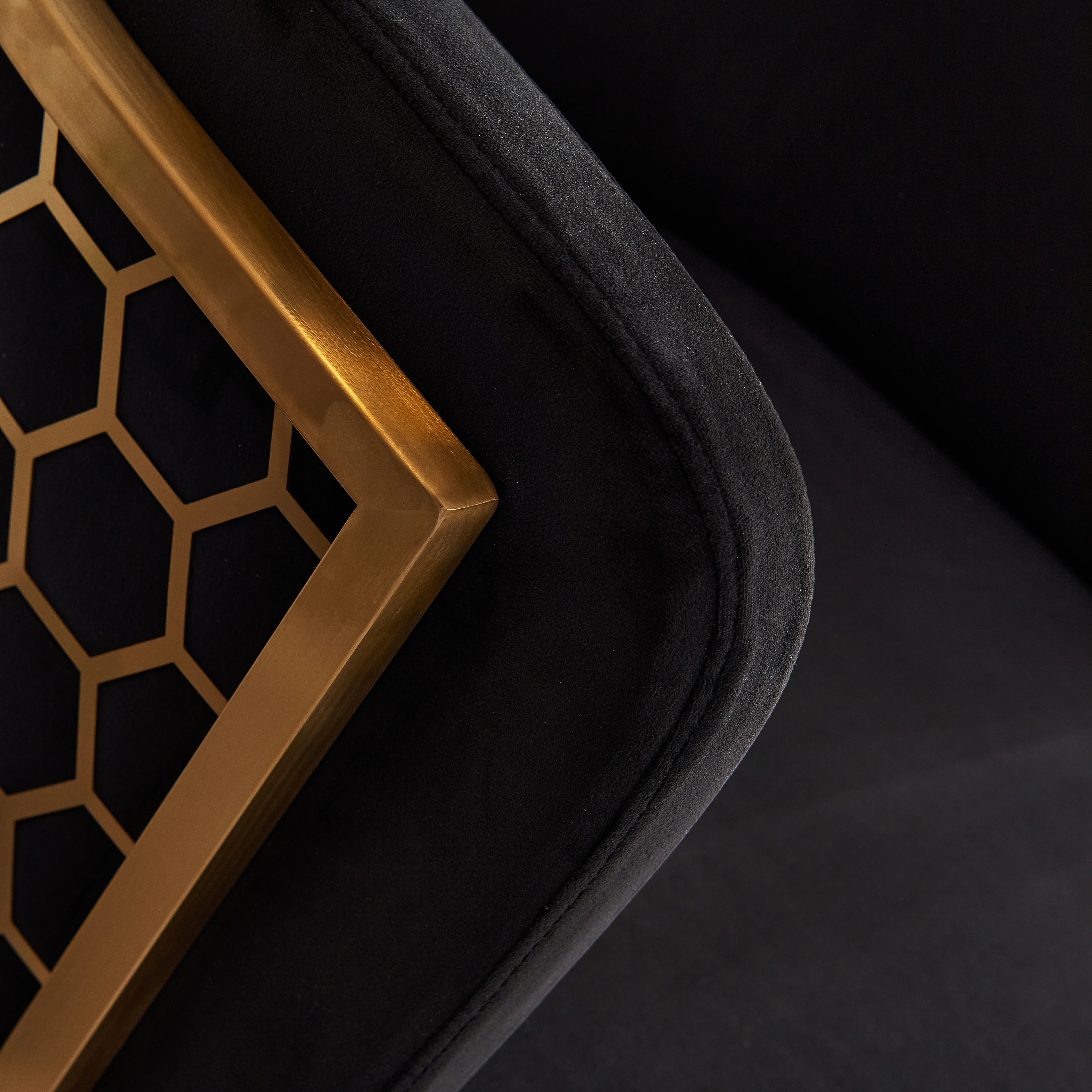 Honeycomb Bar Stool Black Velvet Upholstery - Image 5