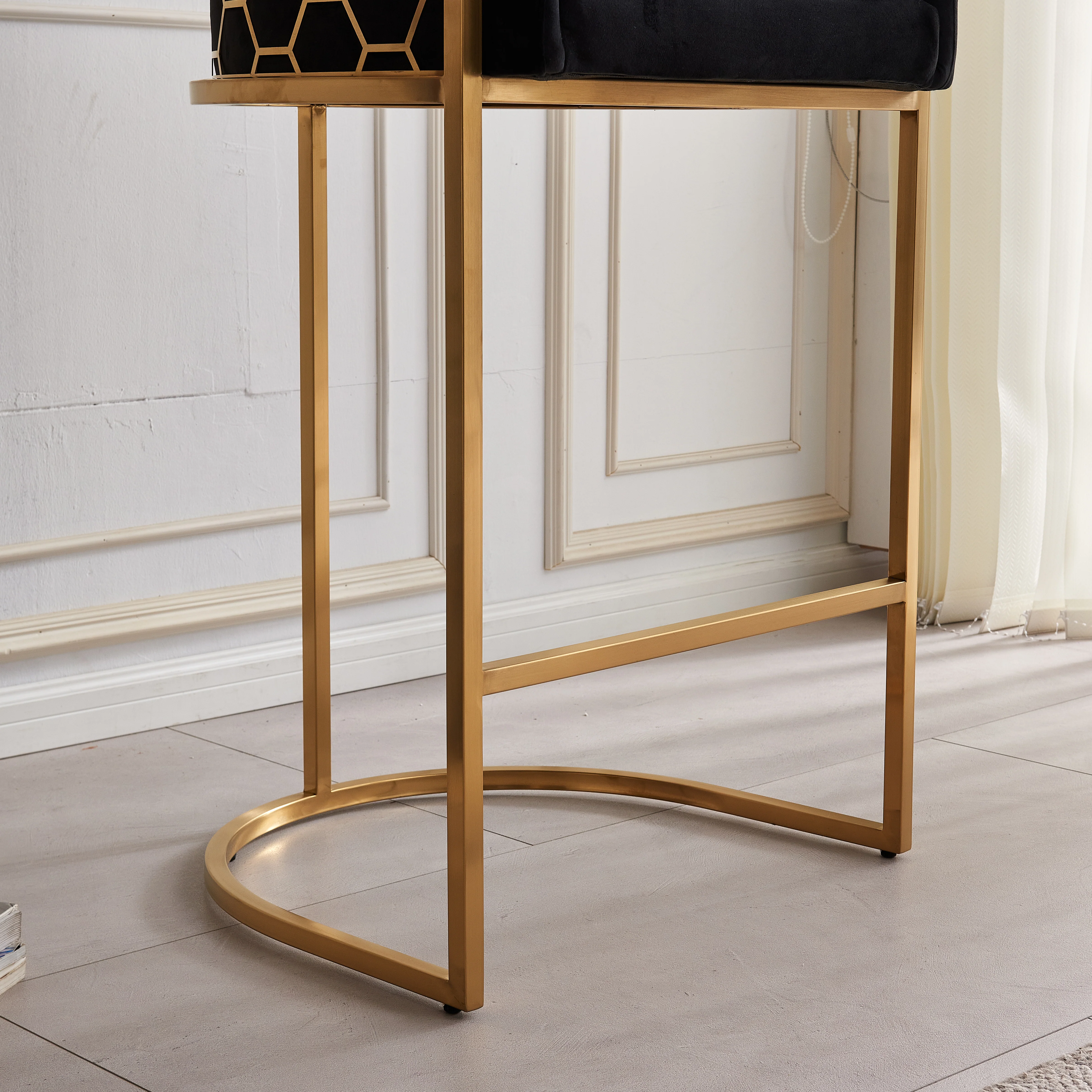 Honeycomb Bar Stool Black Velvet Upholstery - Image 6