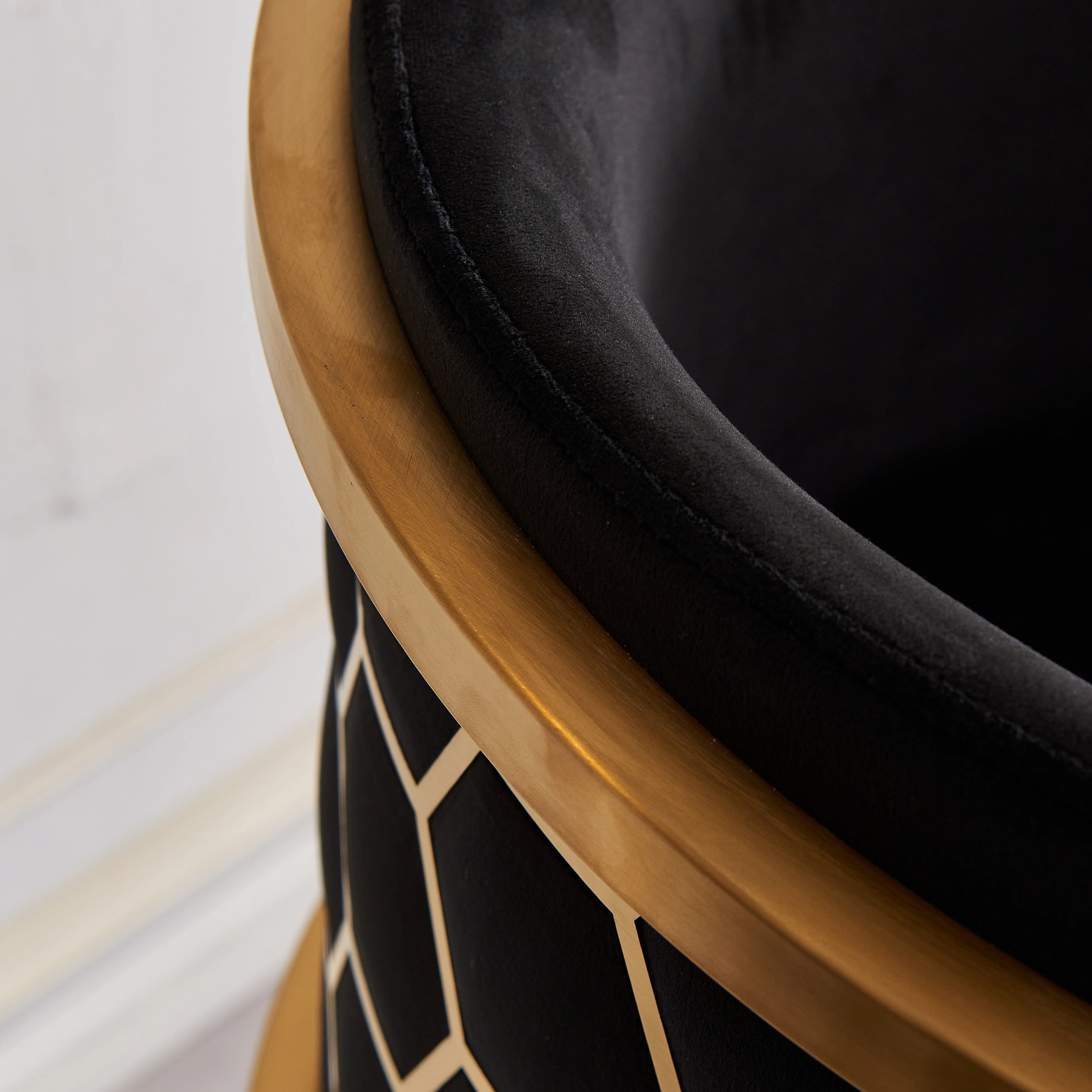 Honeycomb Bar Stool Black Velvet Upholstery - Image 8