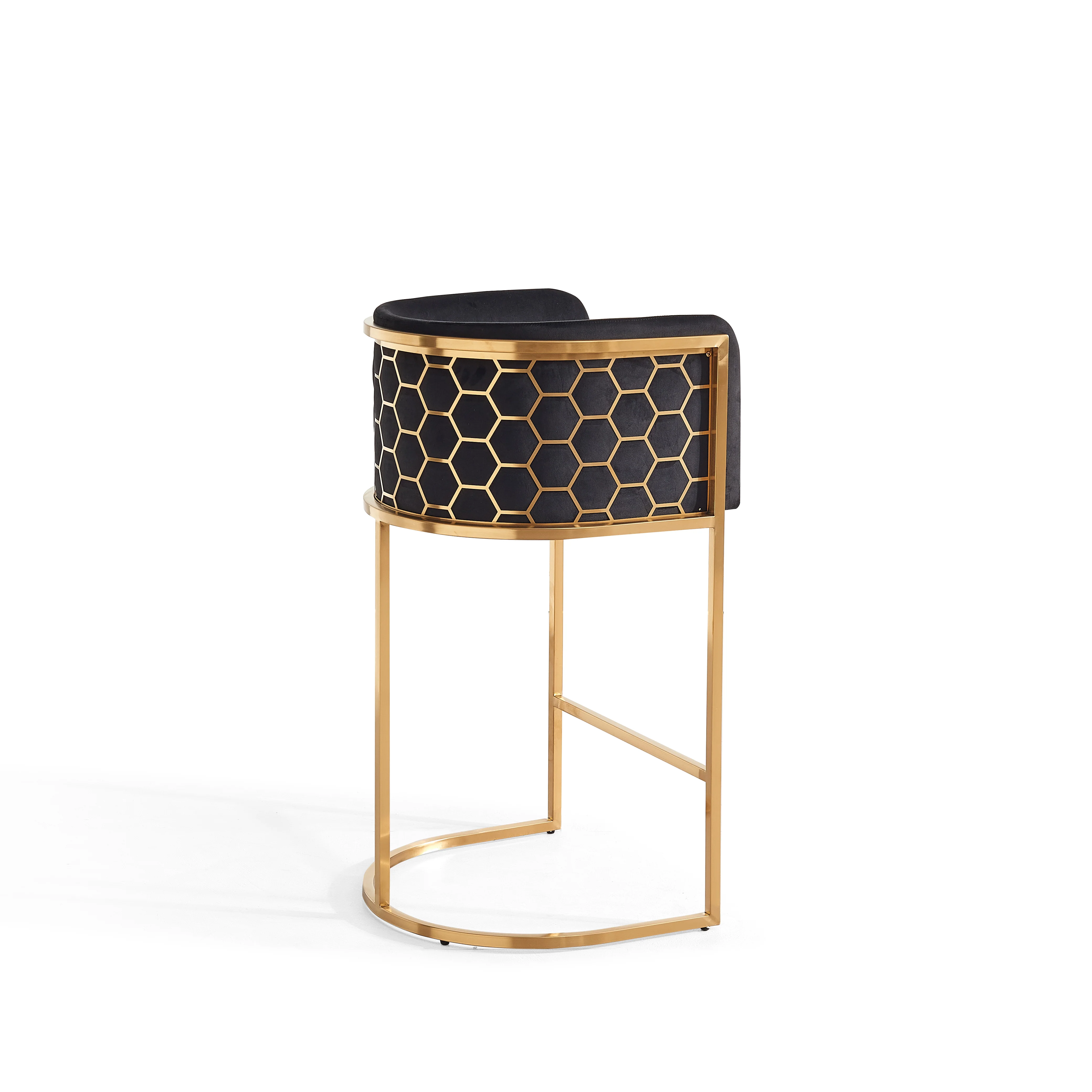 Honeycomb Bar Stool Black Velvet Upholstery - Image 9