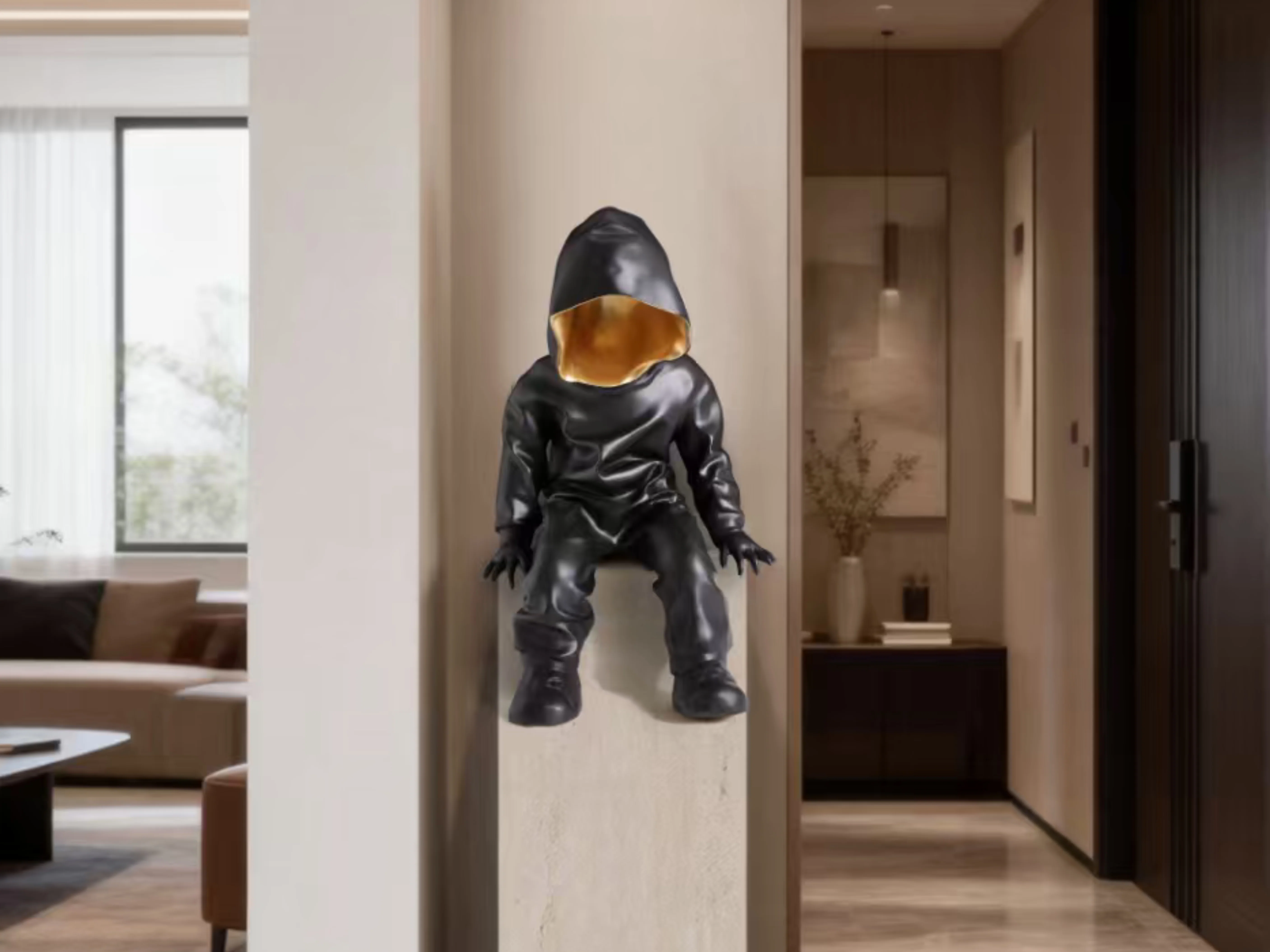 Black Hooded Gold-Faced Figurine