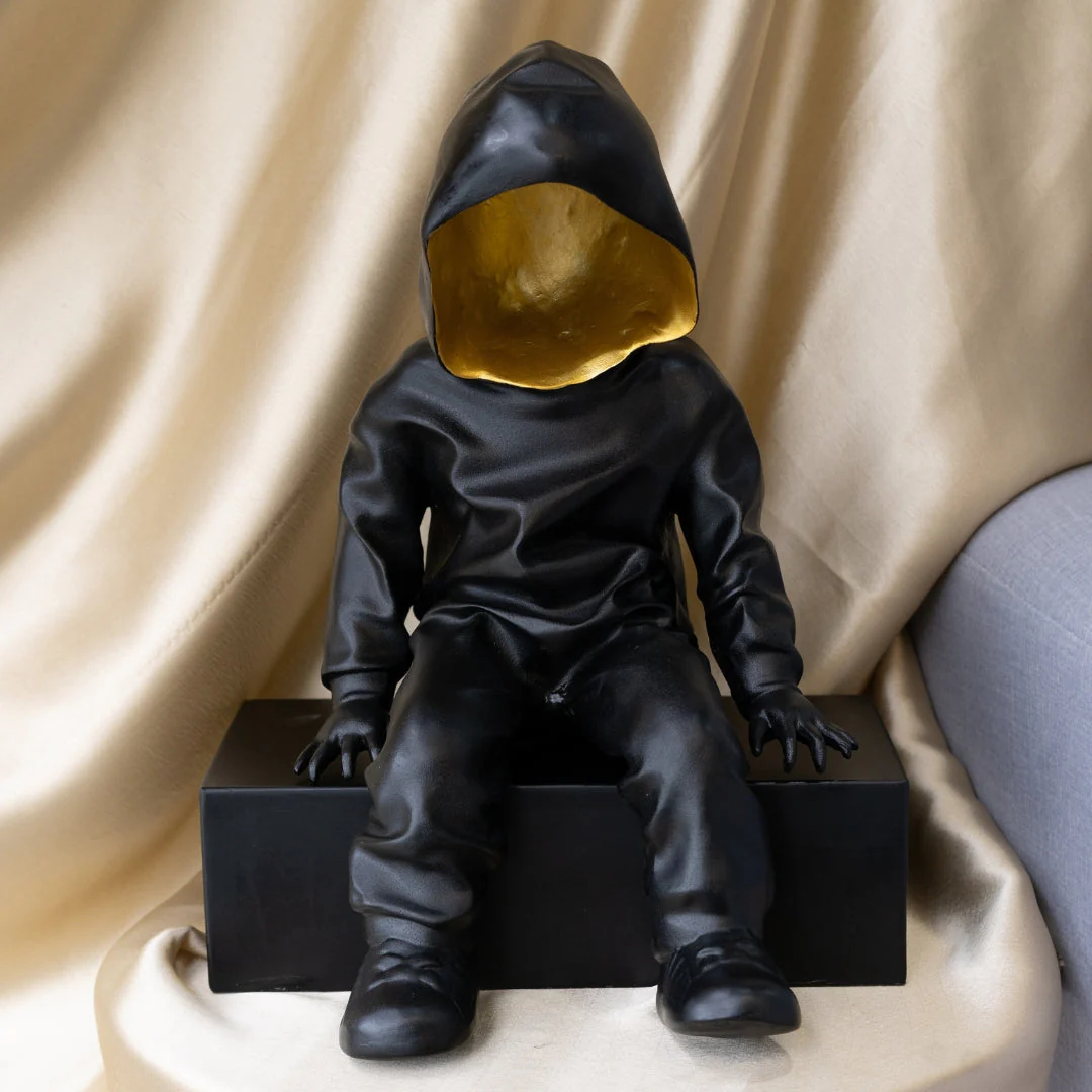 Black Hooded Gold-Faced Figurine - Image 10