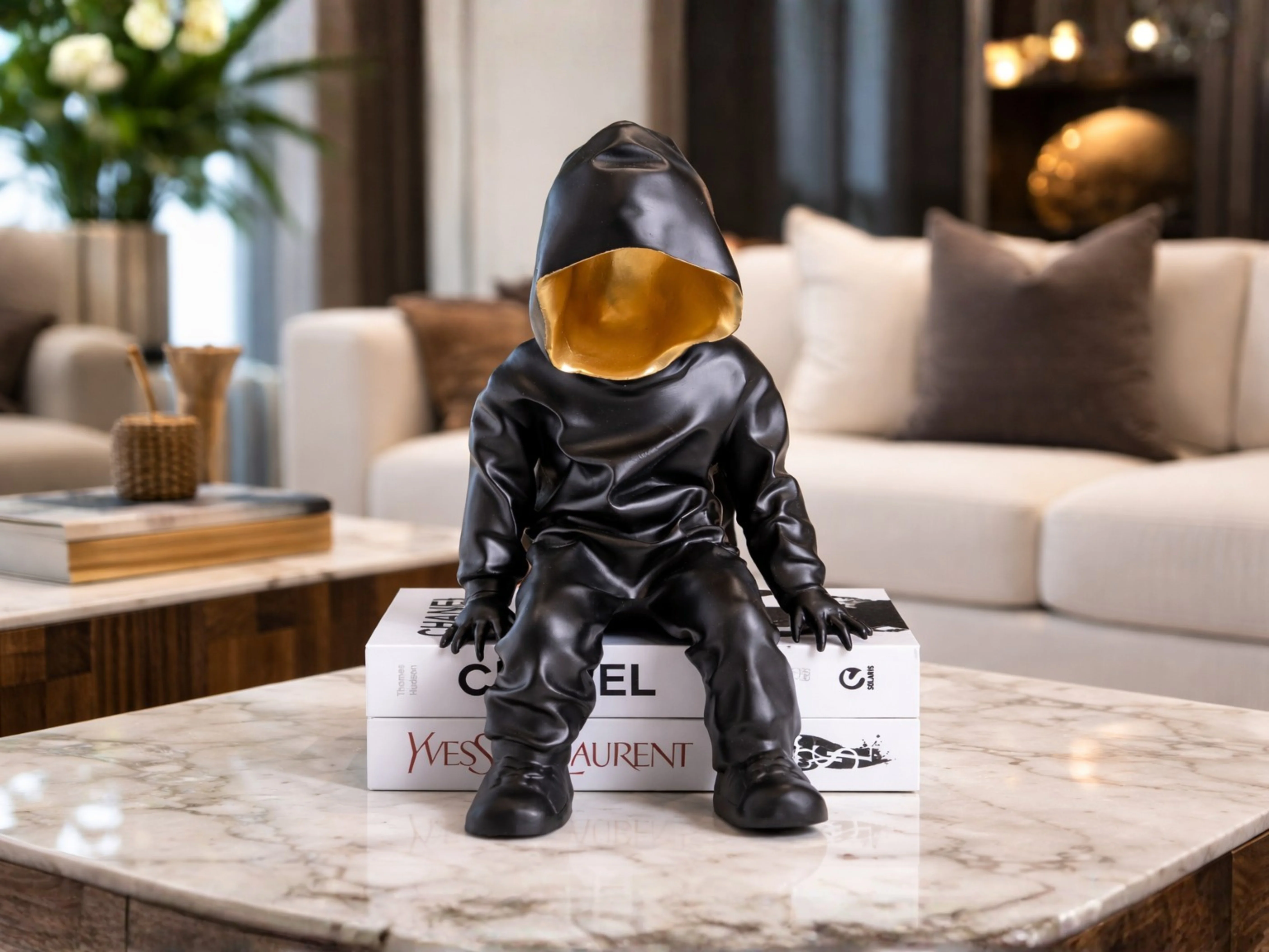 Black Hooded Gold-Faced Figurine - Image 2