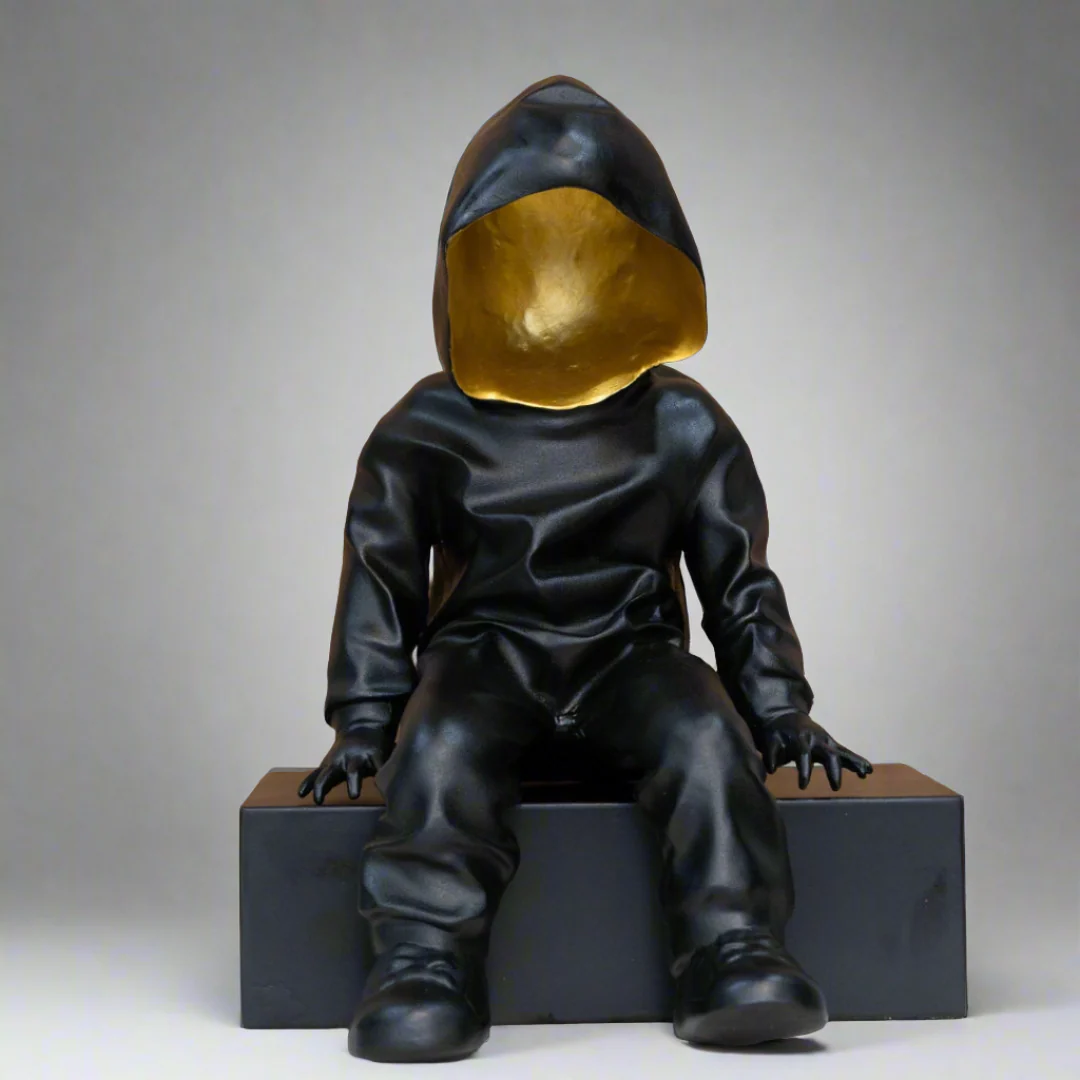 Black Hooded Gold-Faced Figurine - Image 7