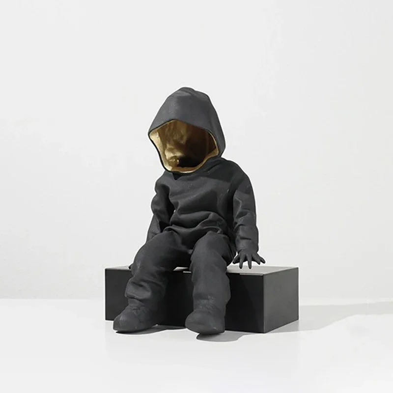 Black Hooded Gold-Faced Figurine - Image 8