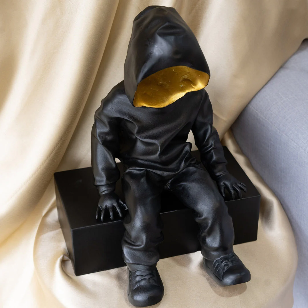 Black Hooded Gold-Faced Figurine - Image 9