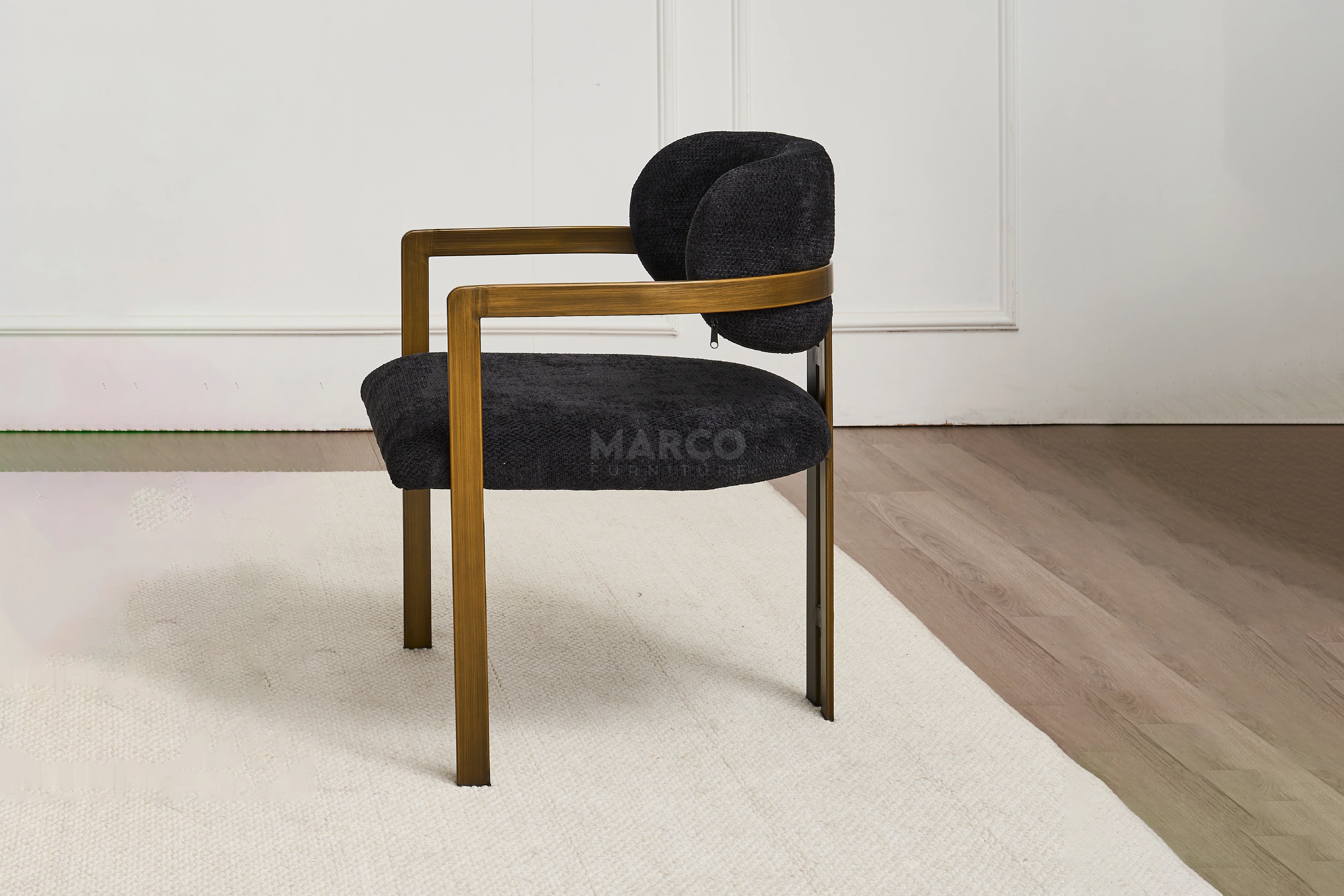 Julio Boucle Dining Chair – Black Upholstered Chair with Bronze Legs - Image 2