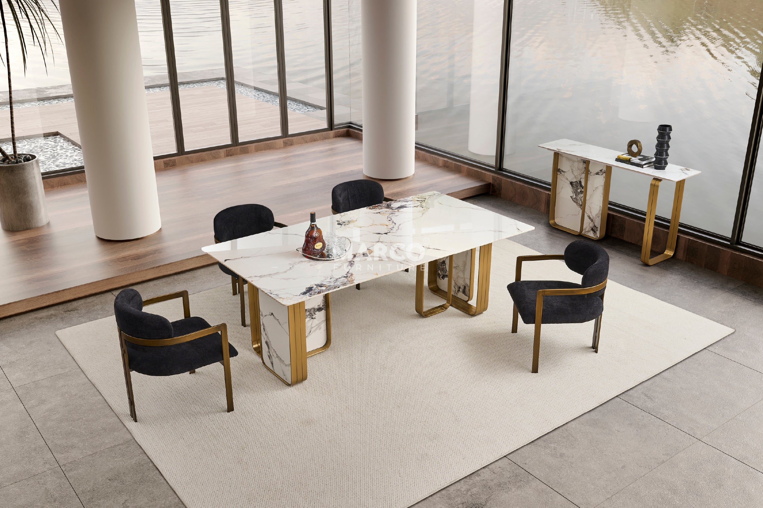 Julio Boucle Dining Chair – Black Upholstered Chair with Bronze Legs - Image 3