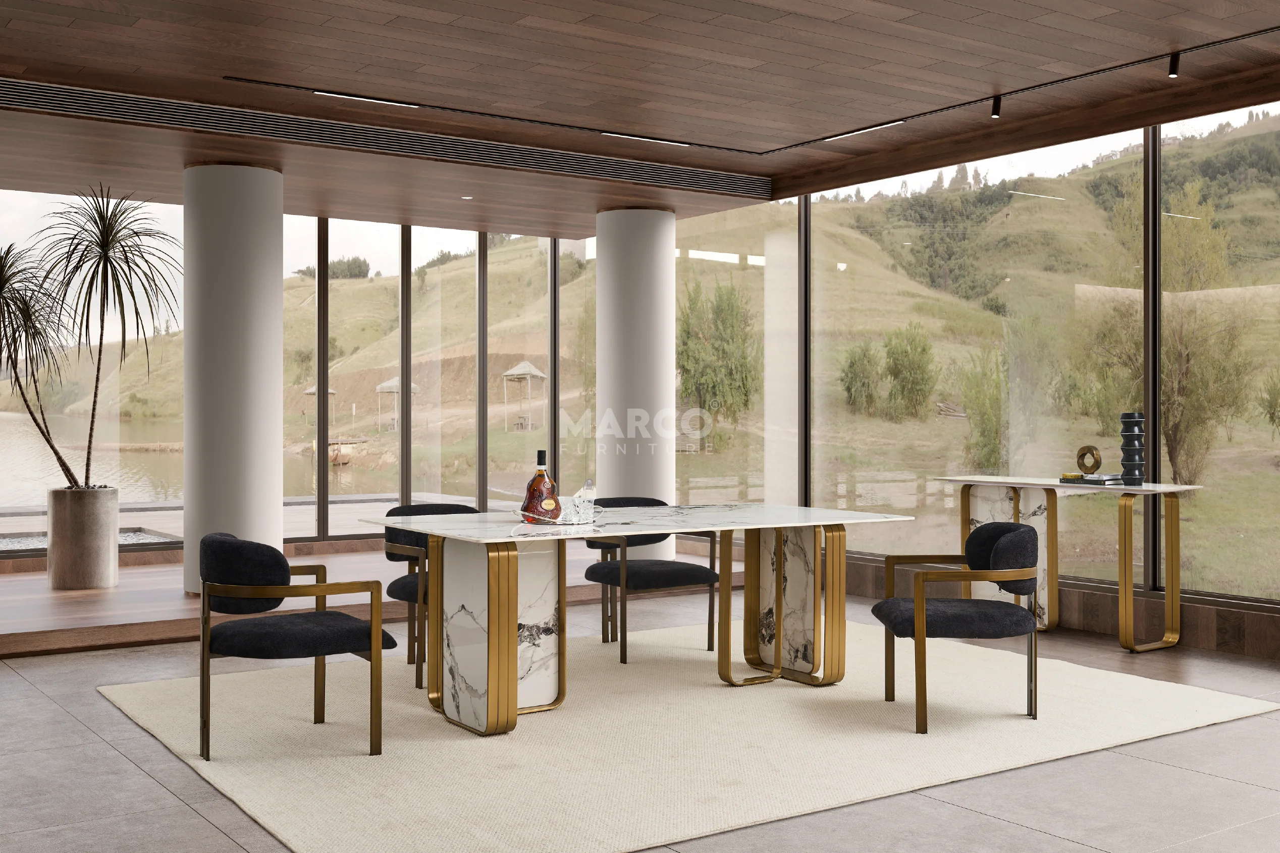 Julio Boucle Dining Chair – Black Upholstered Chair with Bronze Legs - Image 4