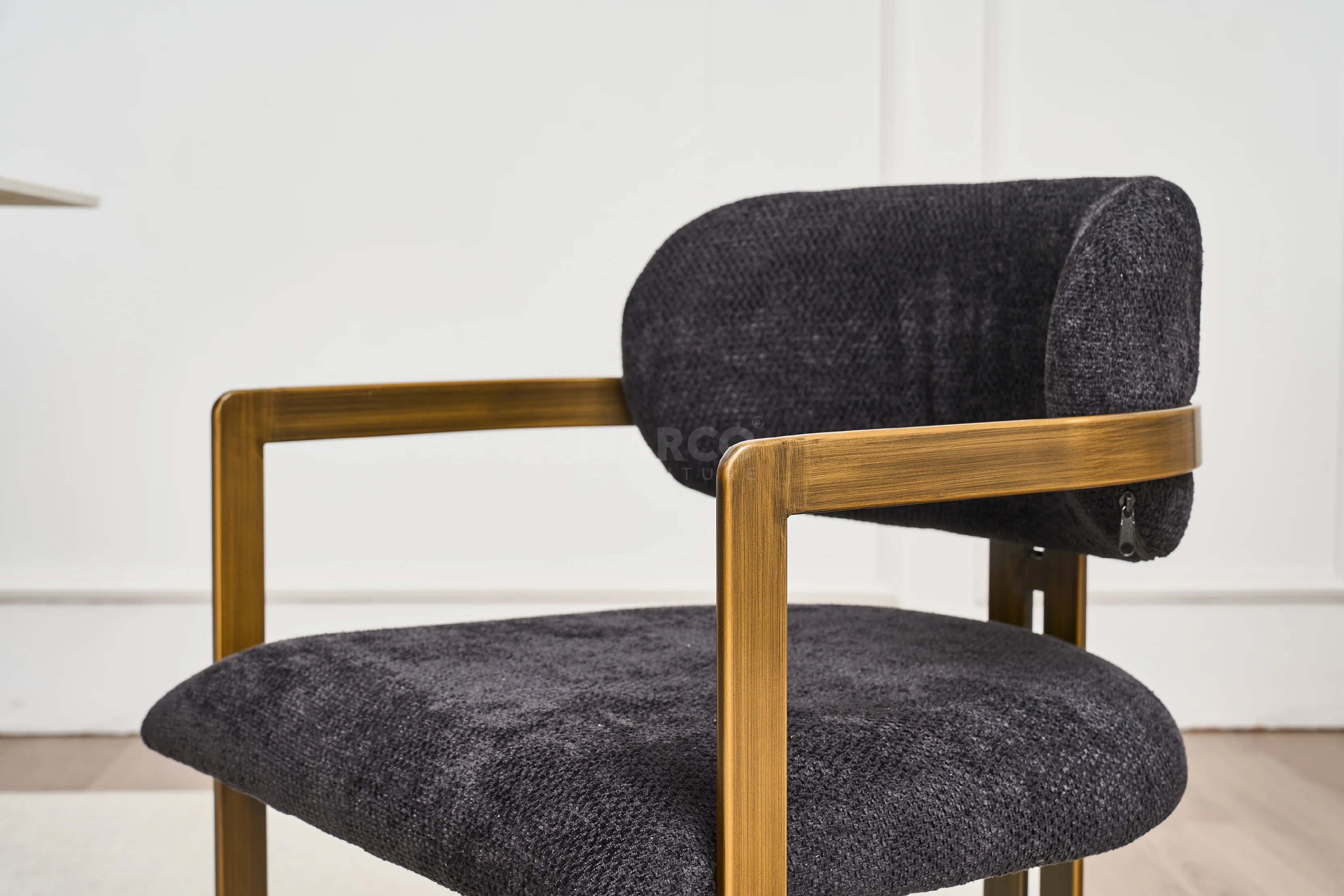 Julio Boucle Dining Chair – Black Upholstered Chair with Bronze Legs - Image 6