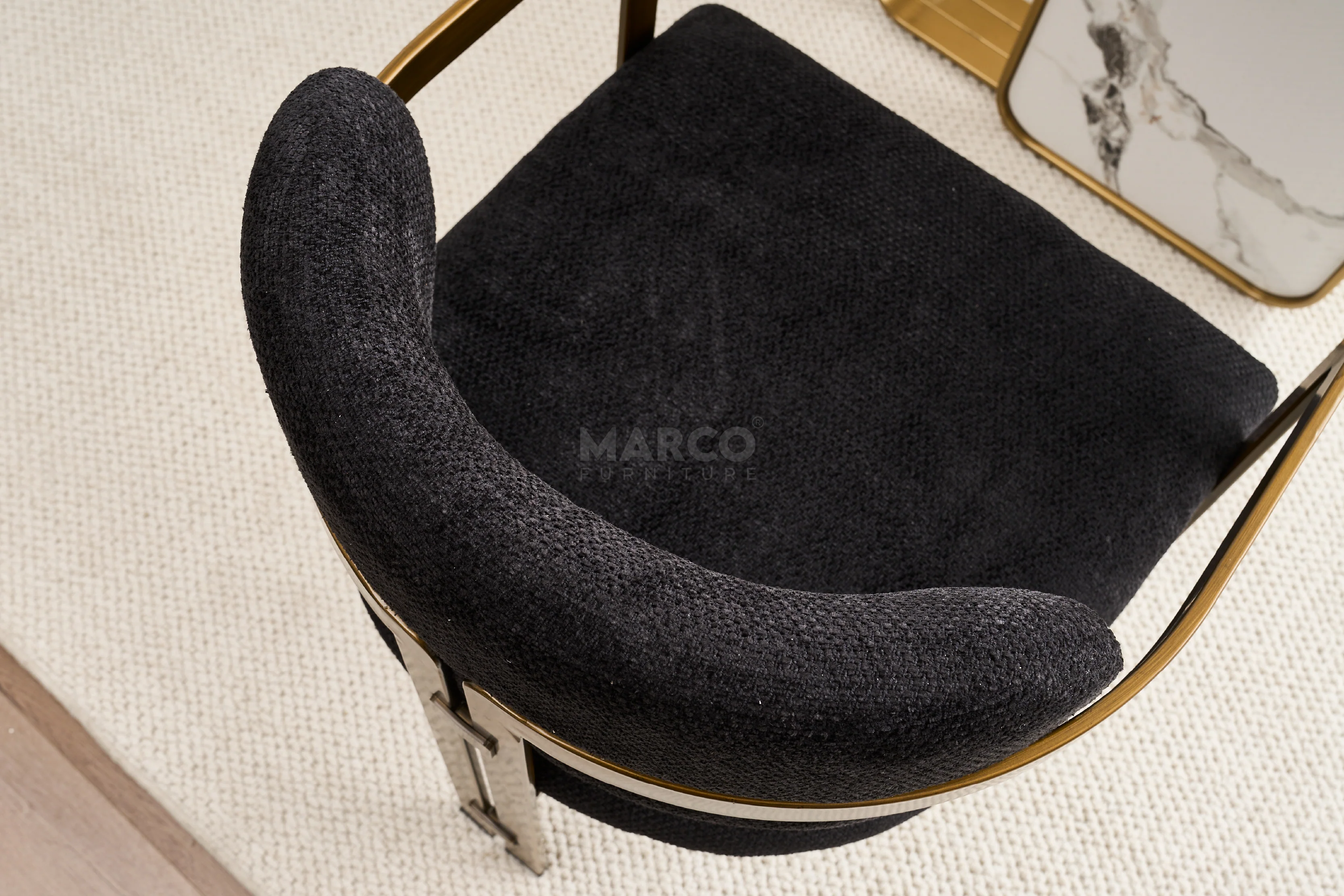 Julio Boucle Dining Chair – Black Upholstered Chair with Bronze Legs - Image 7