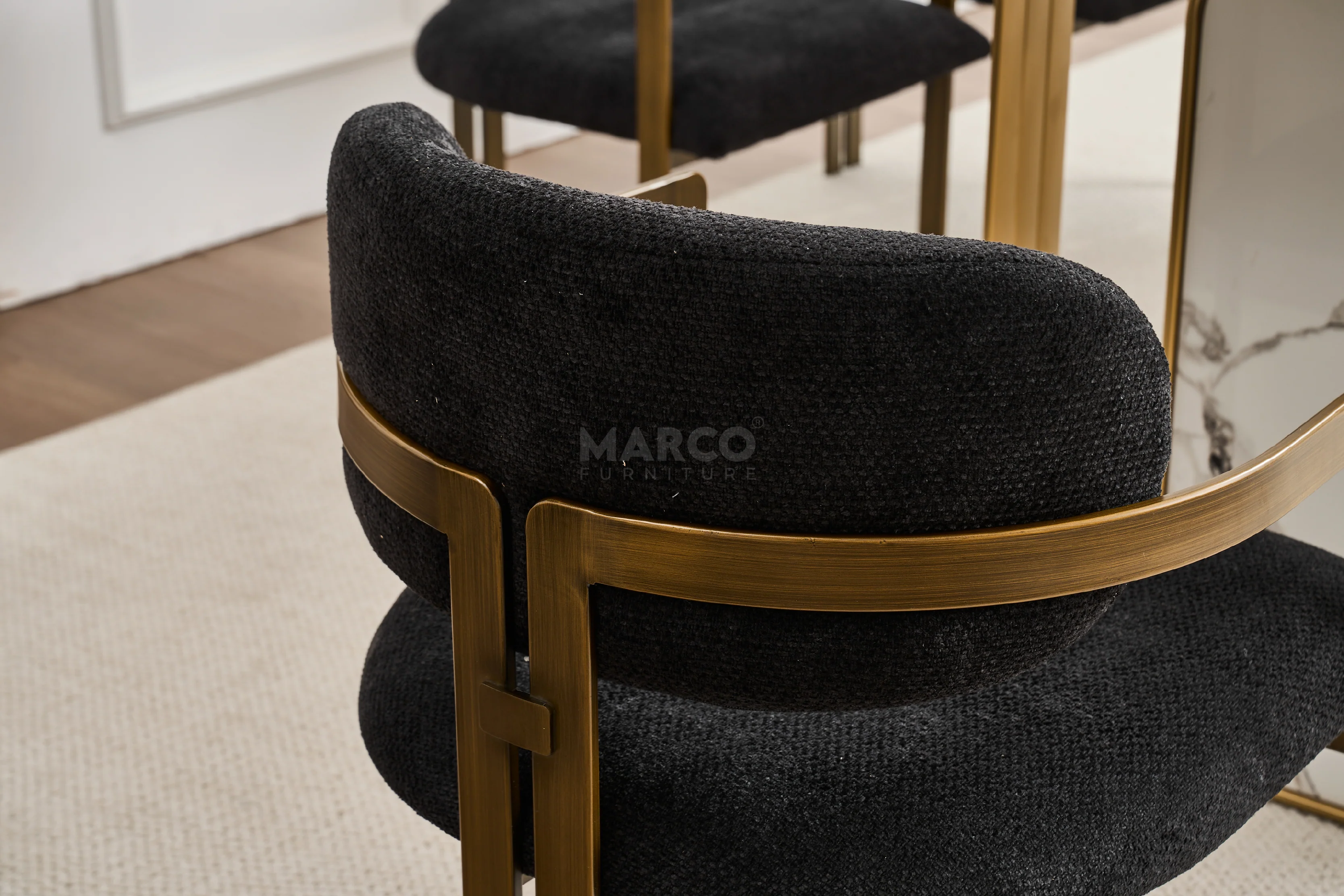 Julio Boucle Dining Chair – Black Upholstered Chair with Bronze Legs - Image 8