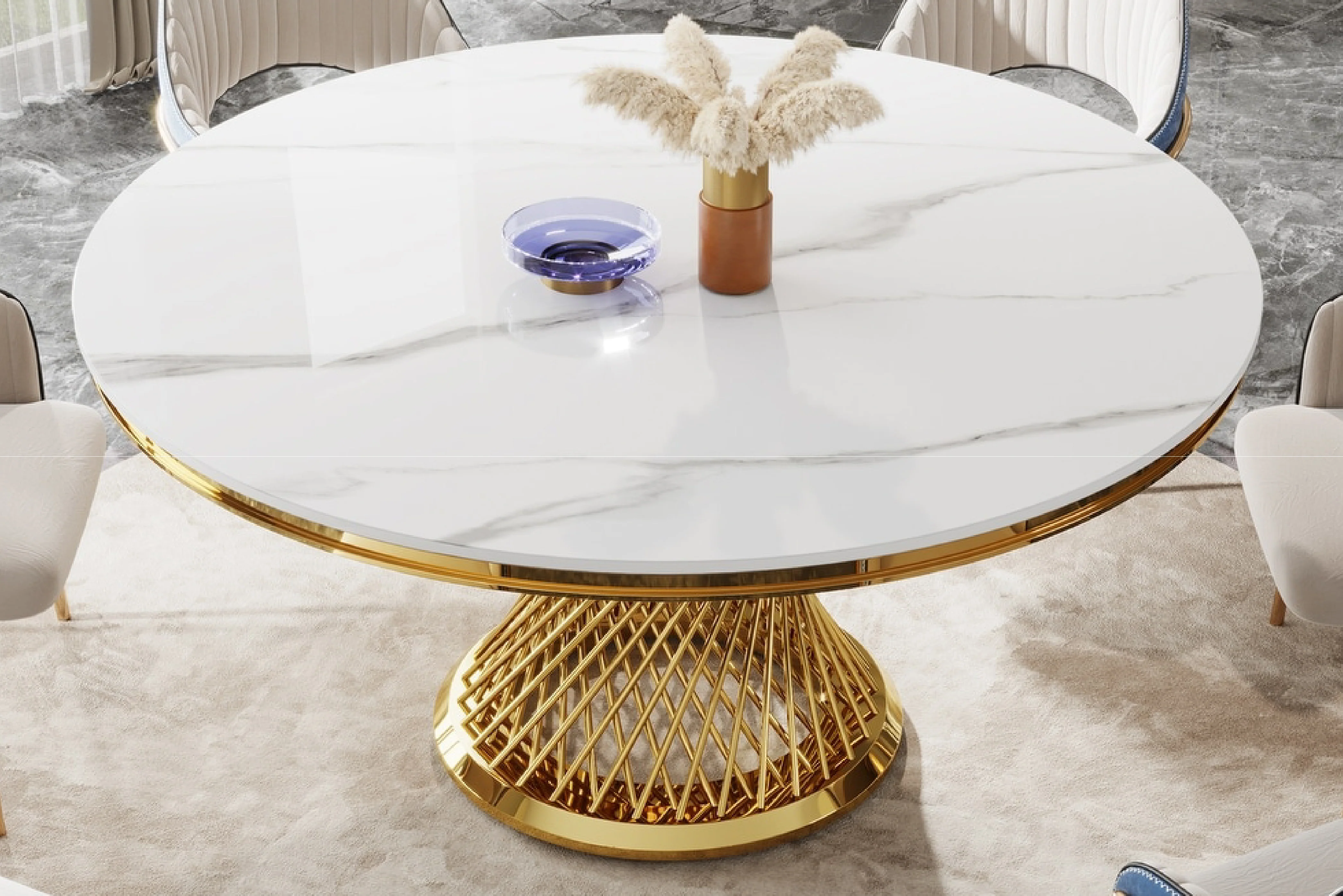 Kimber Pedestal Marble Dining Table - Image 3