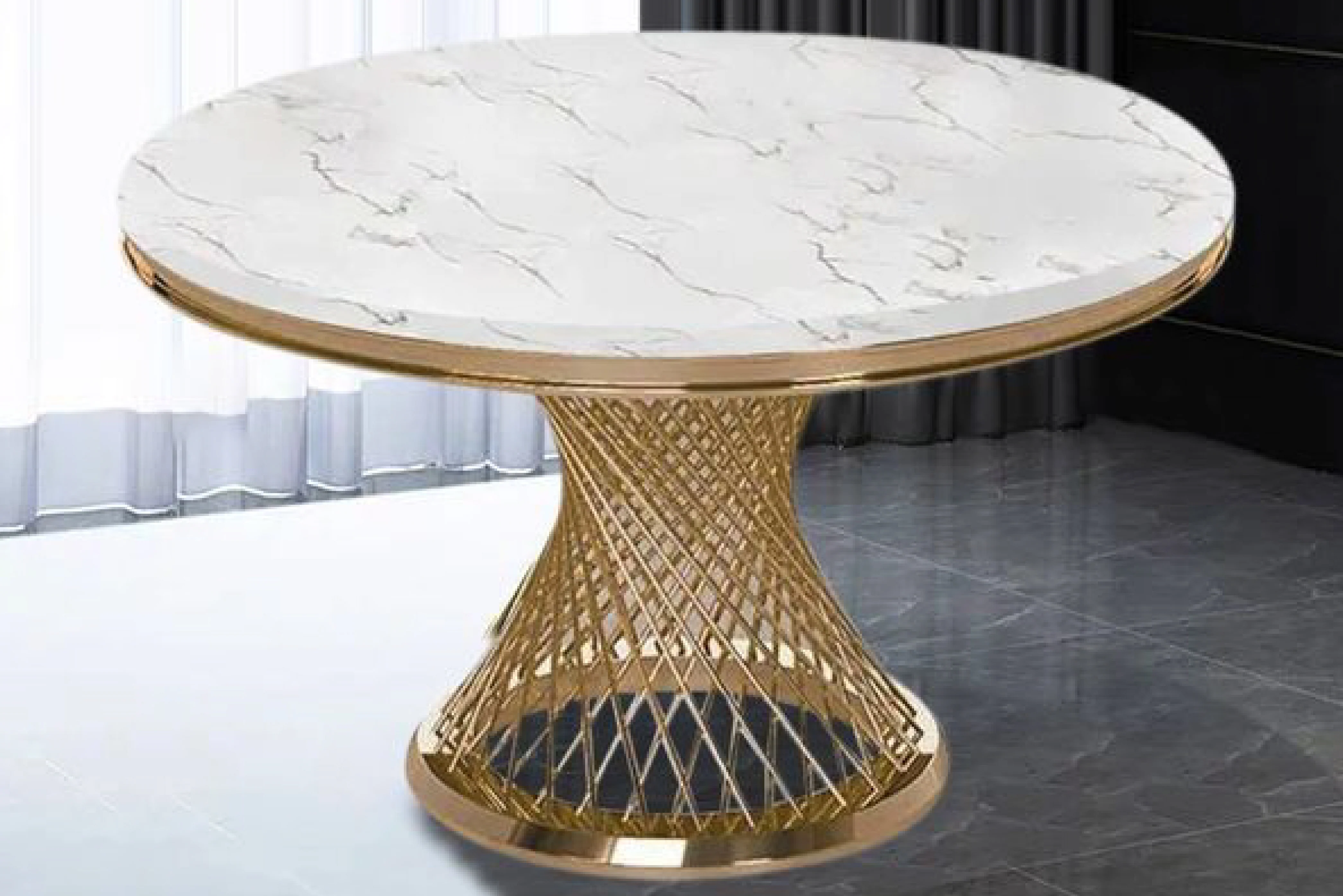 Kimber Pedestal Marble Dining Table - Image 4