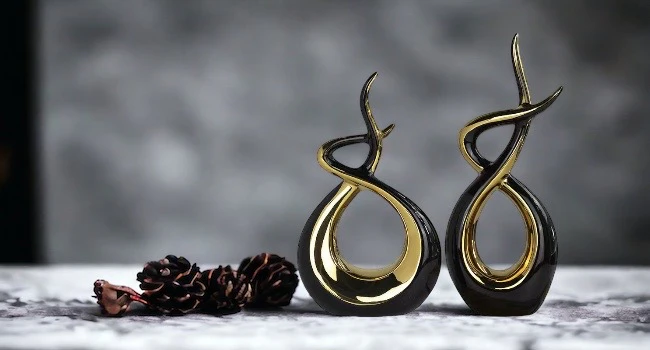 Ceramic Flame Sculpture Black & Gold - Image 10