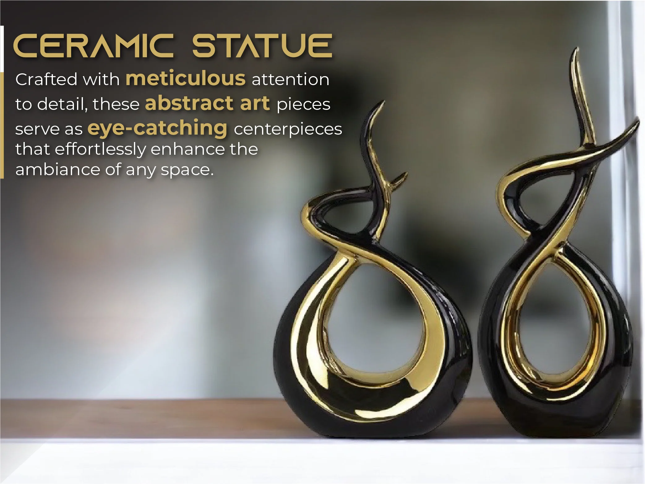 Ceramic Flame Sculpture Black & Gold - Image 11