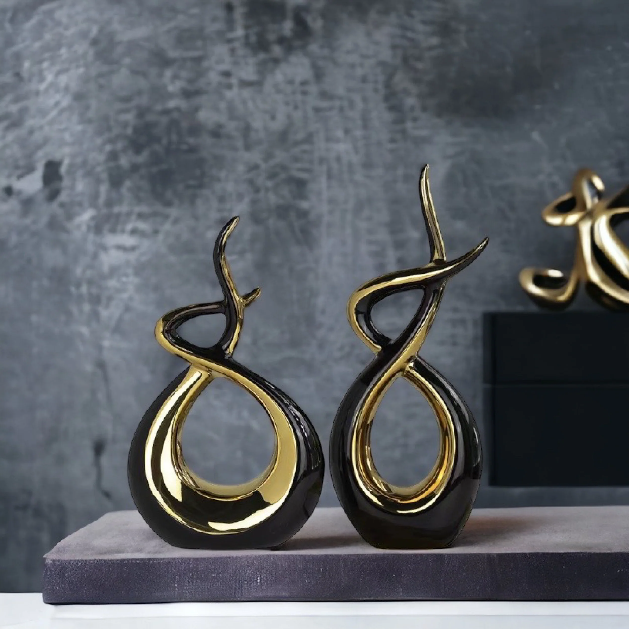 Ceramic Flame Sculpture Black & Gold - Image 12