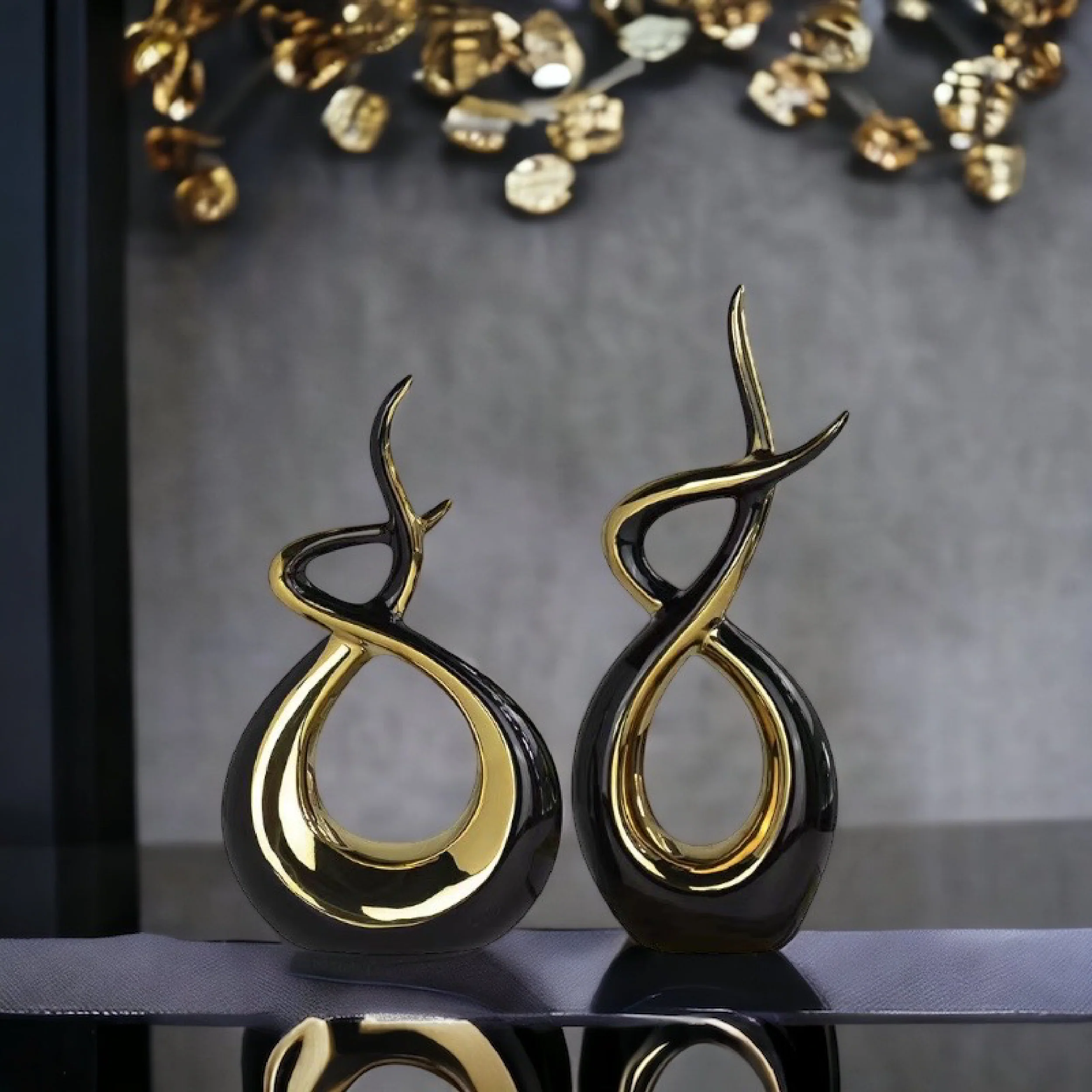 Ceramic Flame Sculpture Black & Gold - Image 13