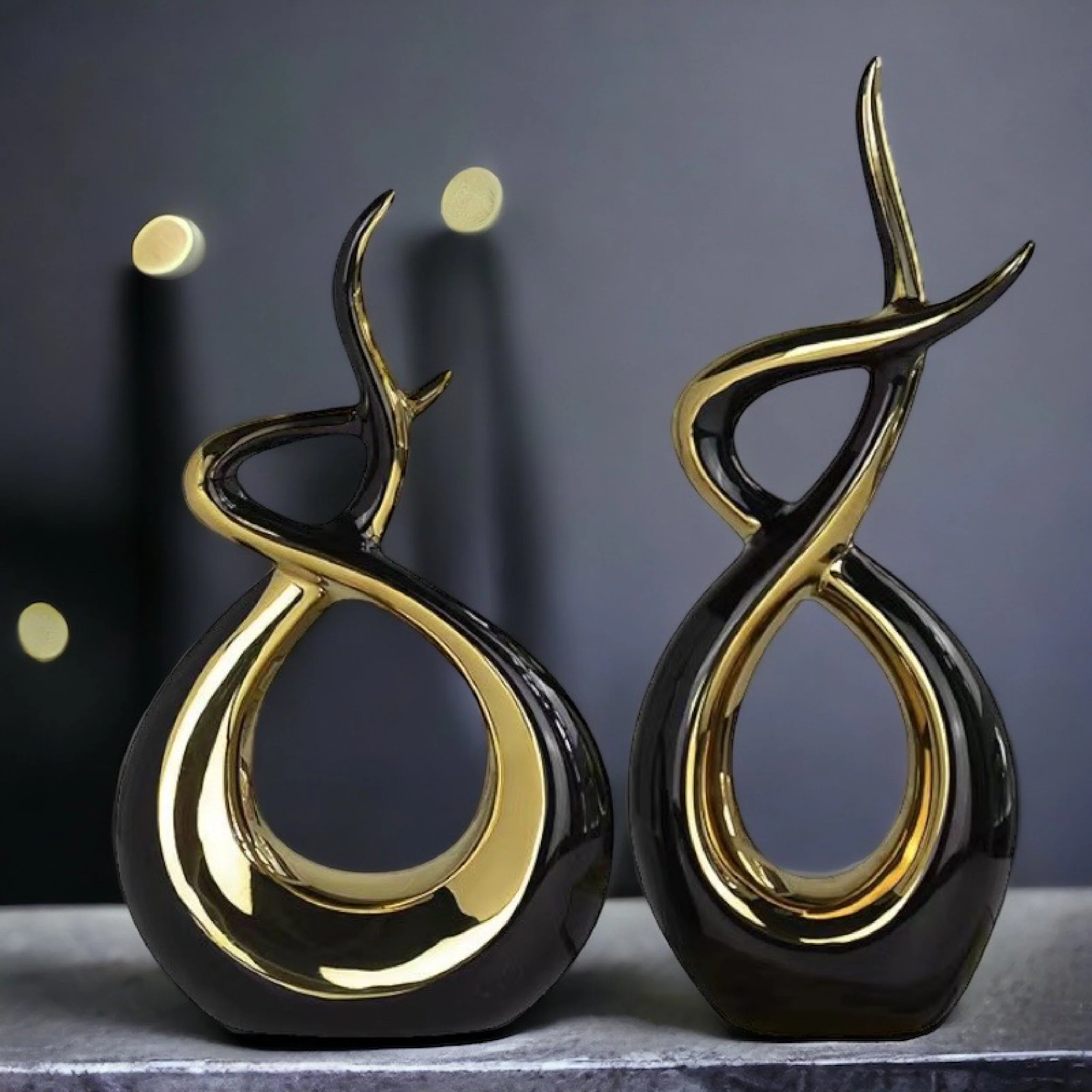 Ceramic Flame Sculpture Black & Gold - Image 14