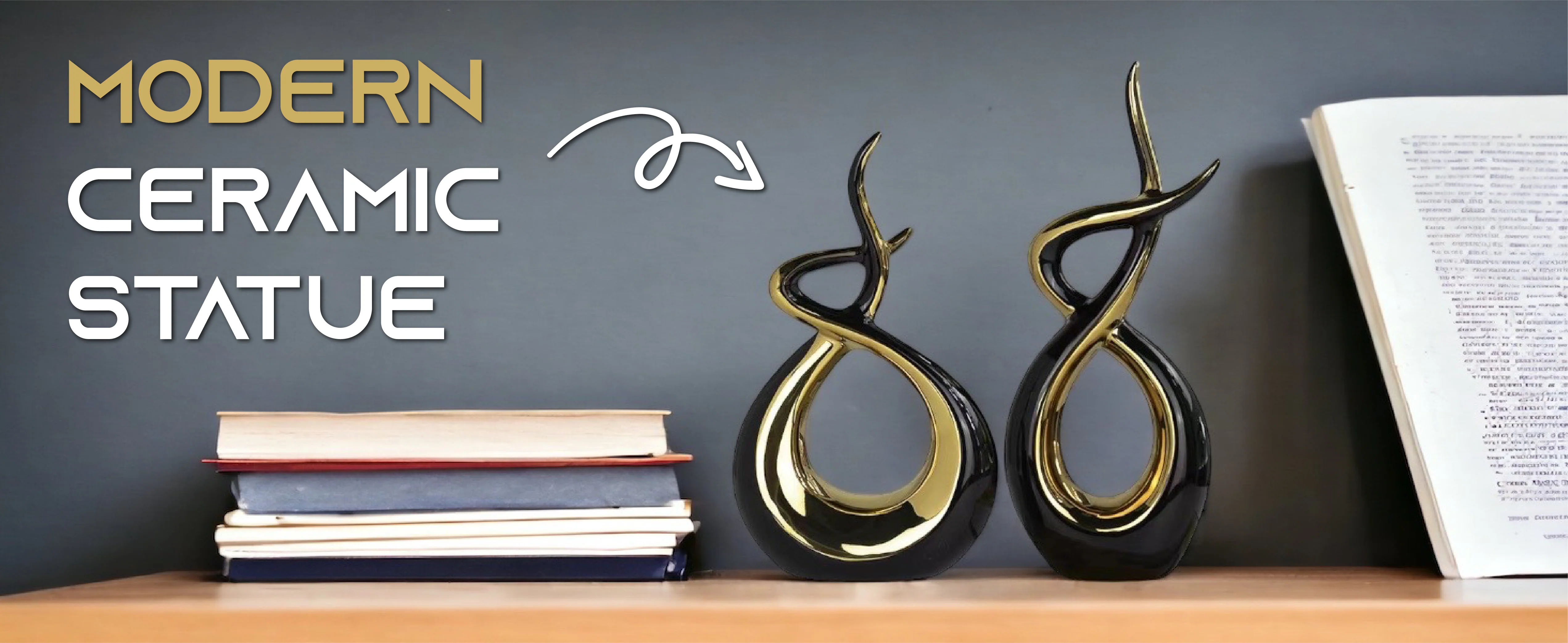 Ceramic Flame Sculpture Black & Gold - Image 15