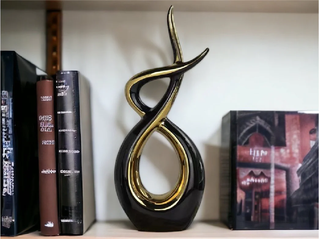 Ceramic Flame Sculpture Black & Gold - Image 5