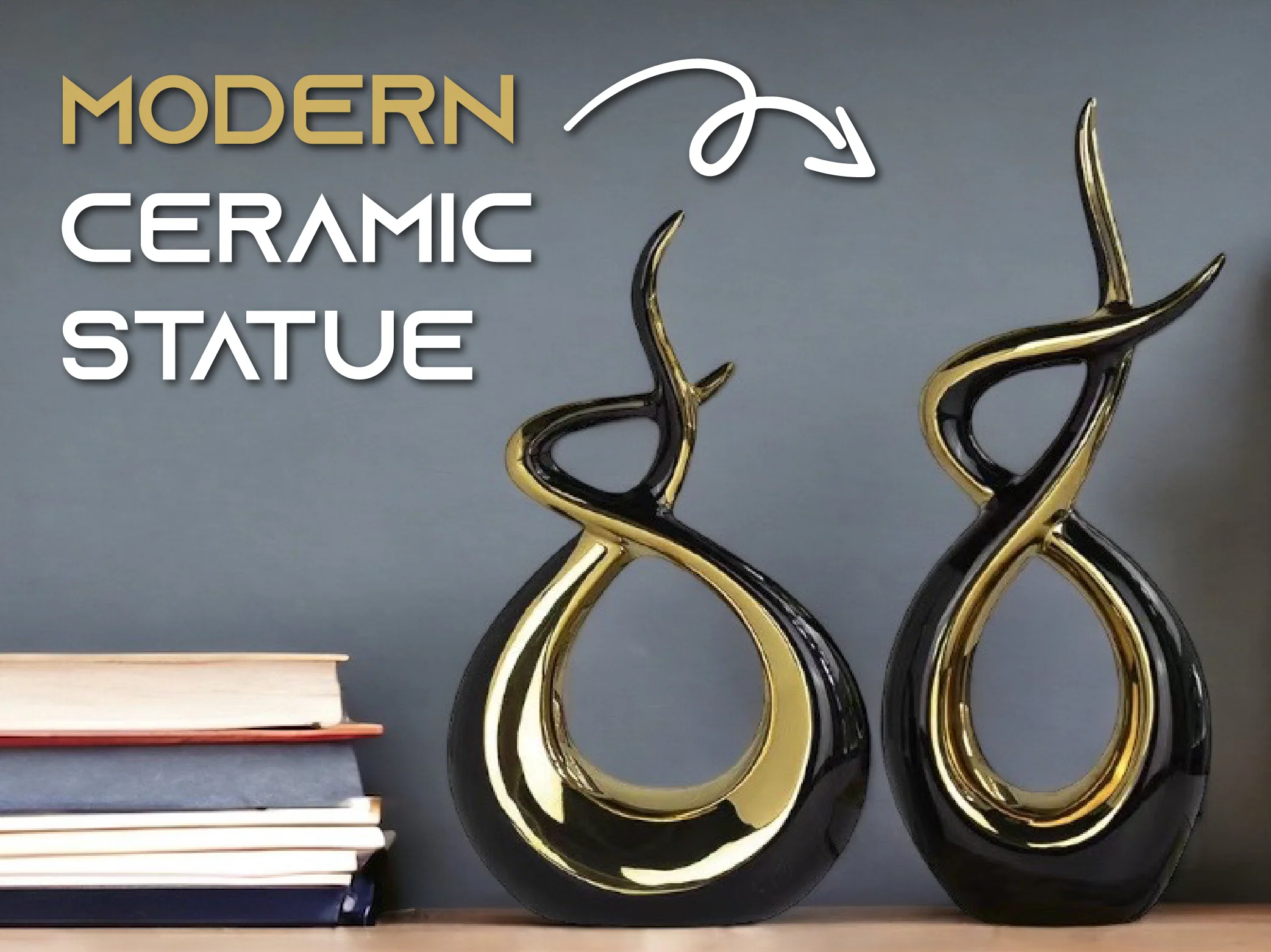 Ceramic Flame Sculpture Black & Gold - Image 6