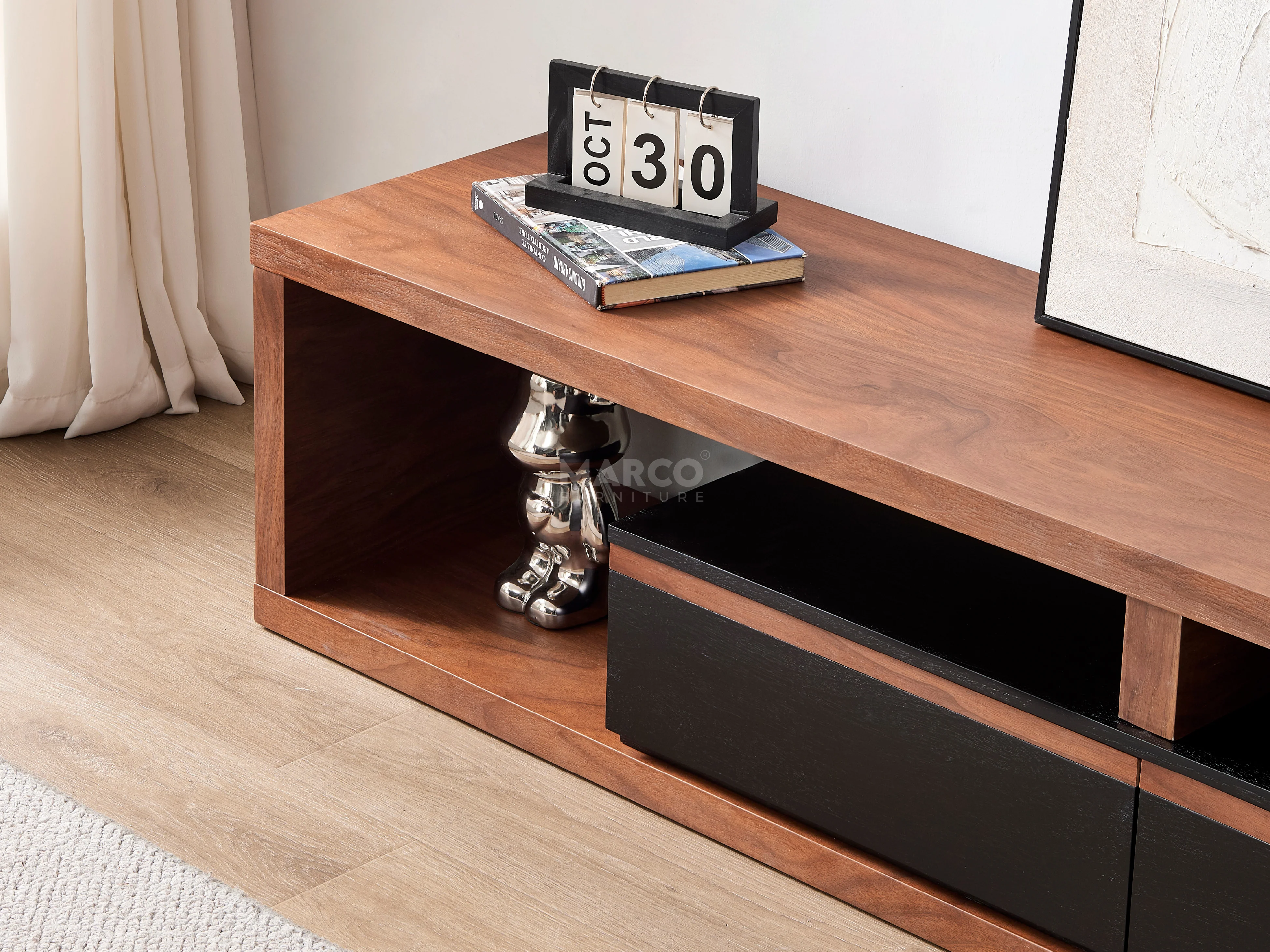 London Extendable TV Unit With Storage (Walnut and Matte Black) - Image 5