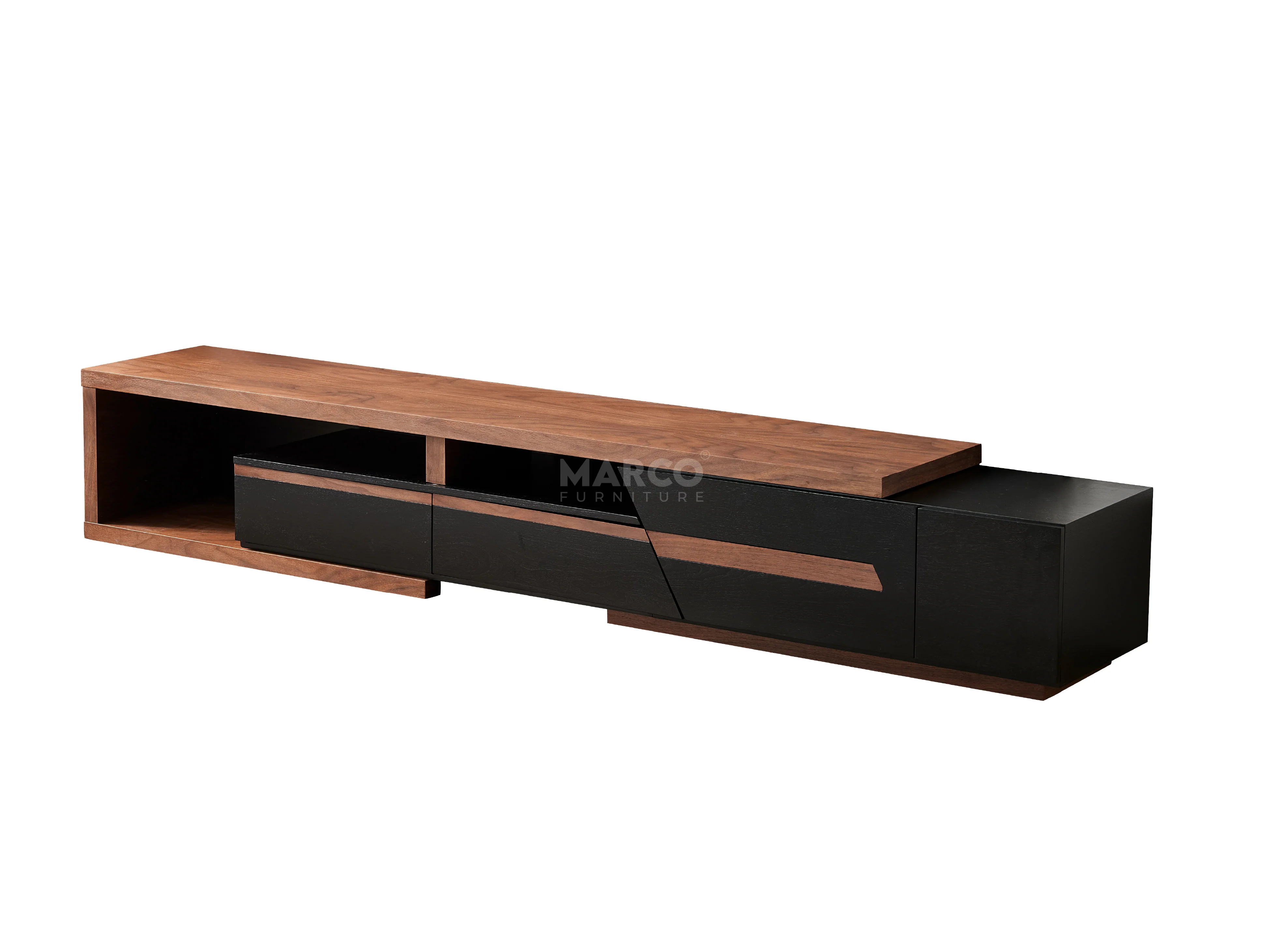 London Extendable TV Unit With Storage (Walnut and Matte Black) - Image 8