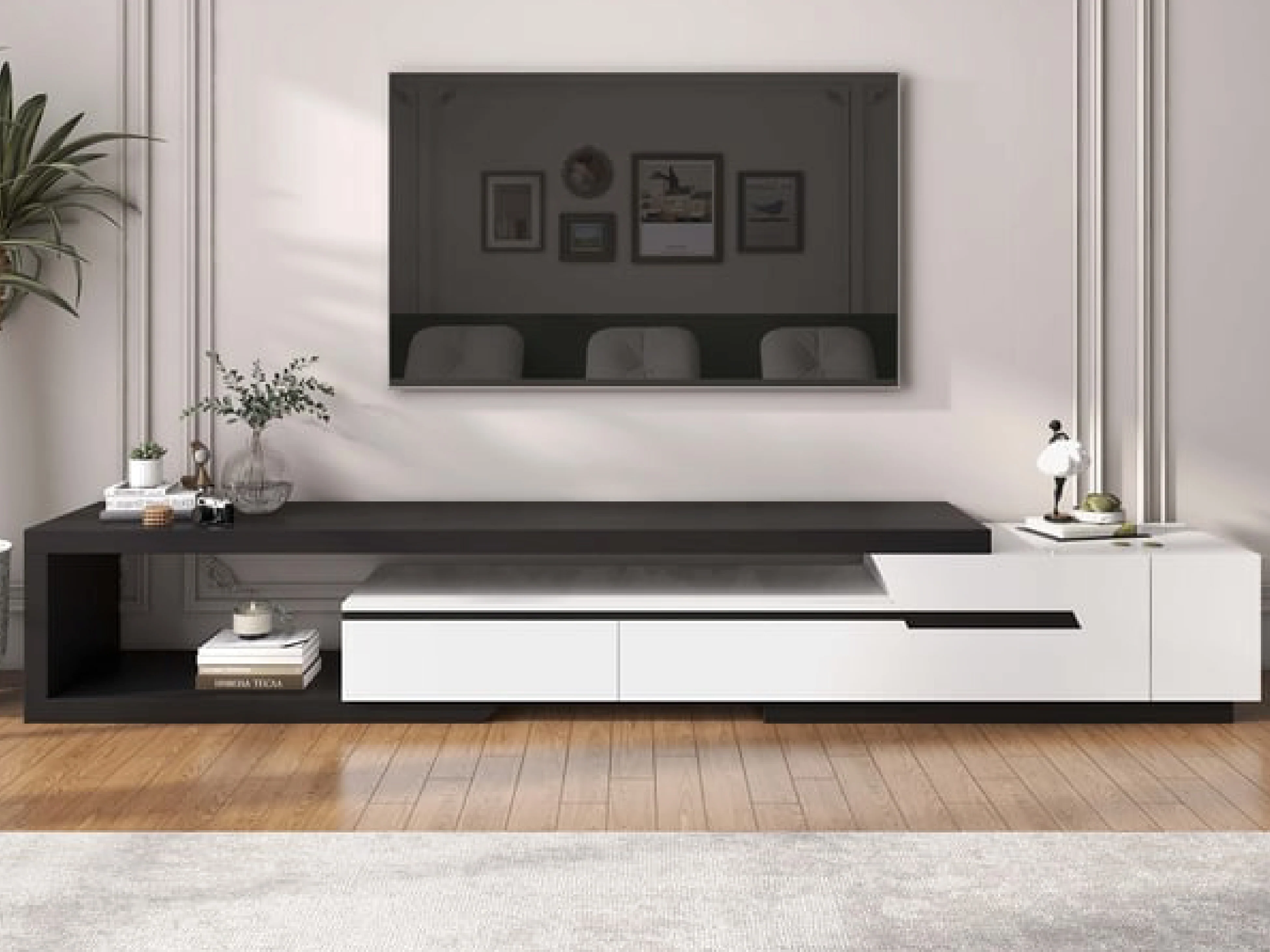 London Extendable Modern TV Unit in Black and White - Image 3