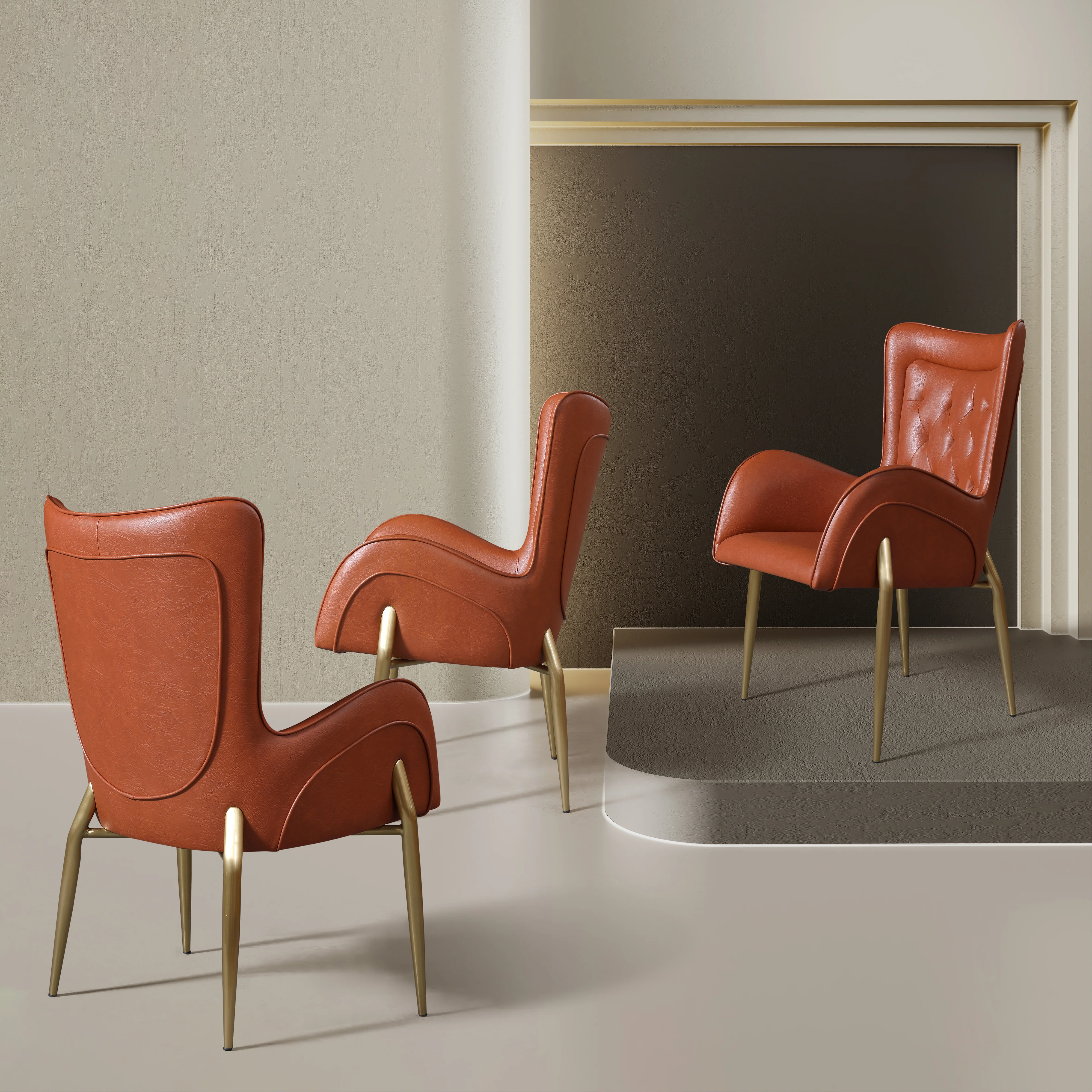 Lorenza Dining Chair – Tufted Leather Upholstery with Gold Legs - Image 3