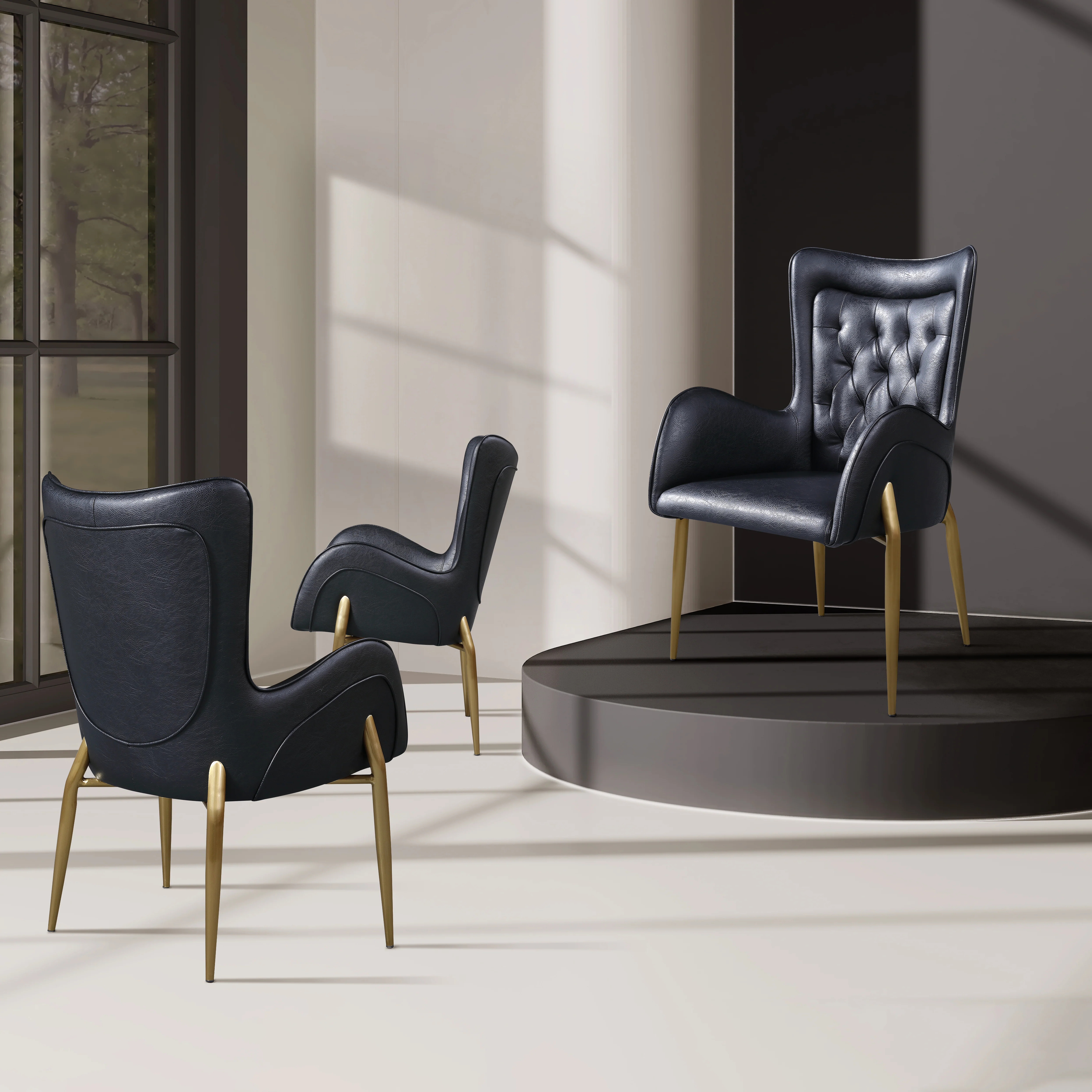 Lorenza Dining Chair – Tufted Leather Upholstery with Gold Legs - Image 5