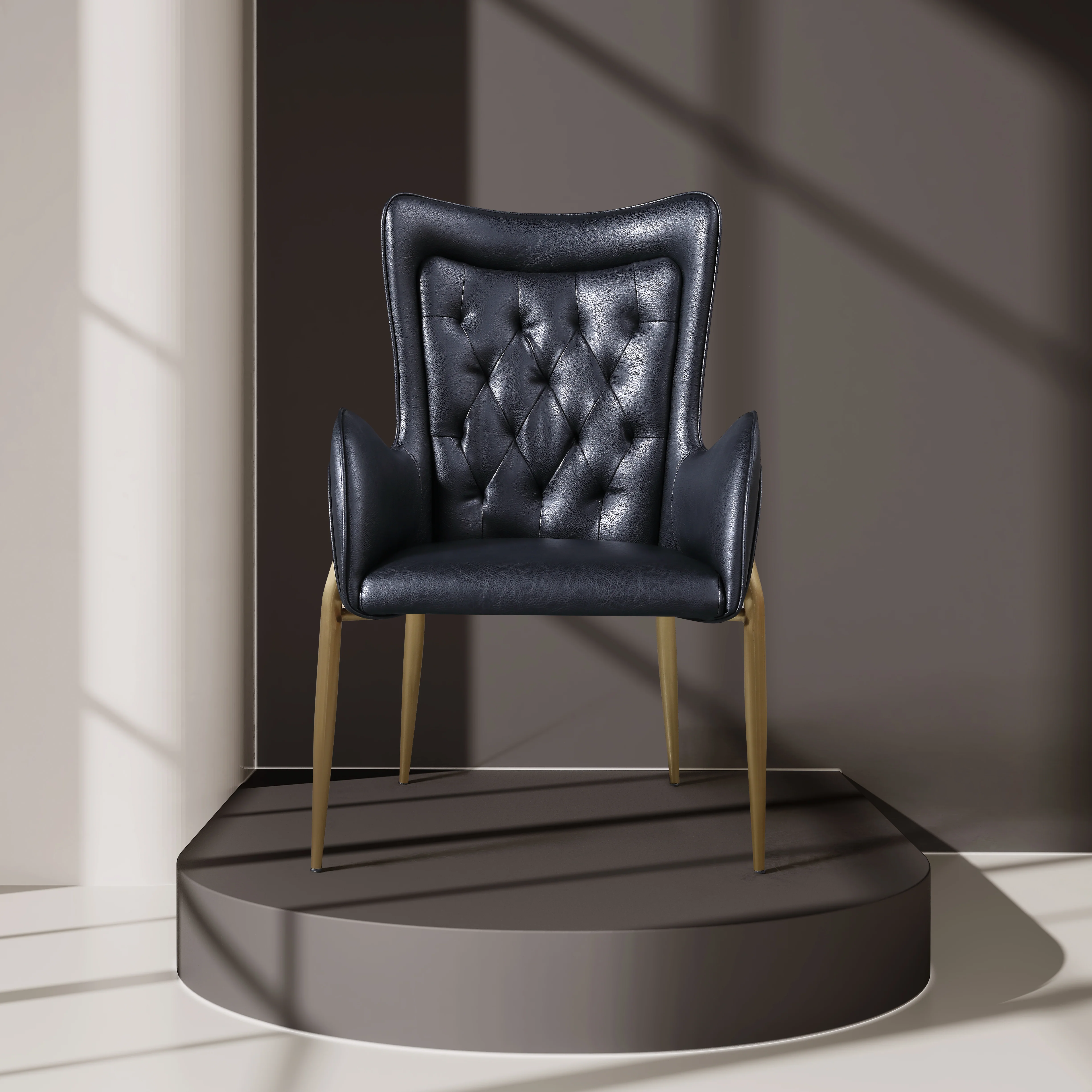 Lorenza Dining Chair – Tufted Leather Upholstery with Gold Legs - Image 7