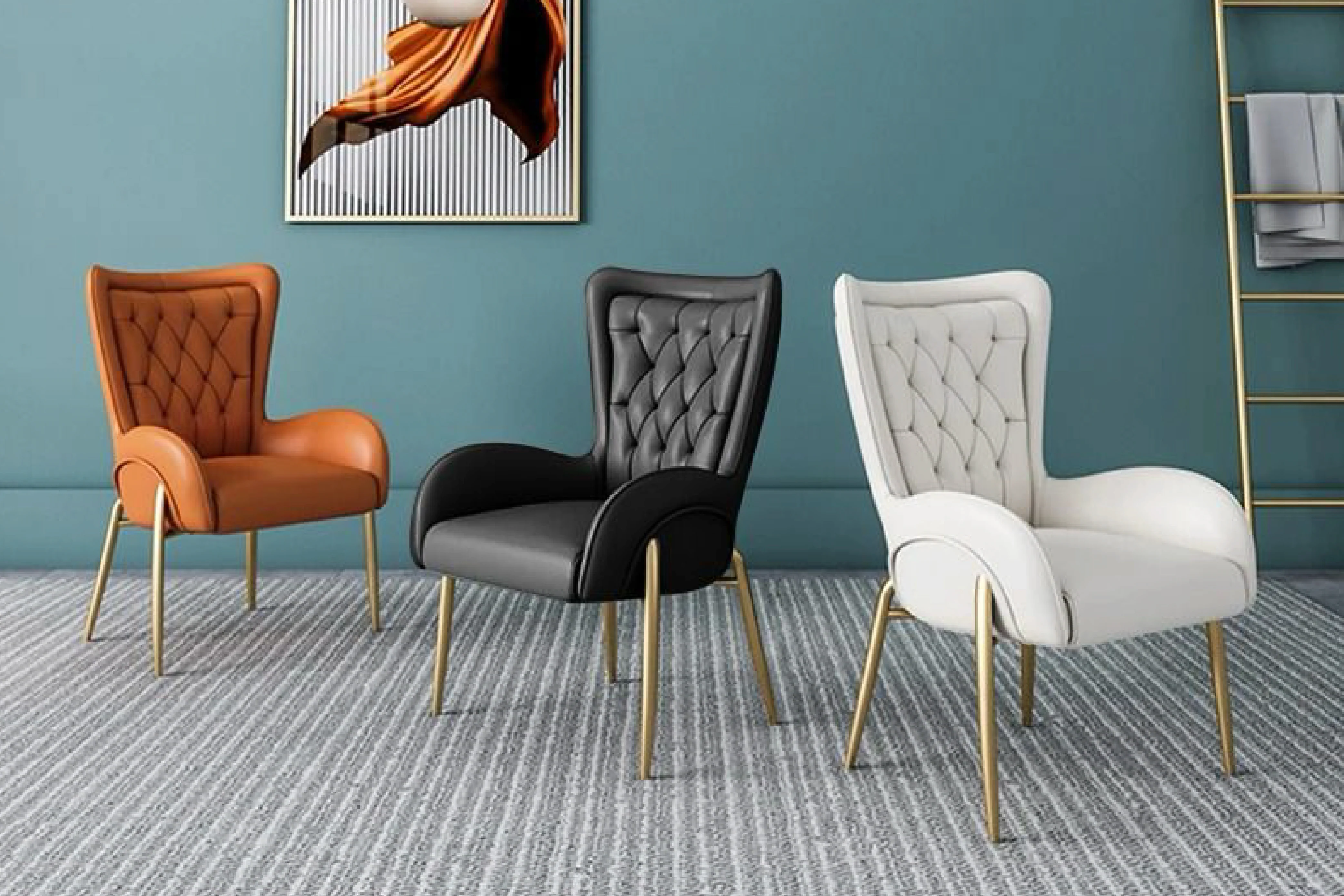 Lorenza Dining Chair – Tufted Leather Upholstery with Gold Legs - Image 8