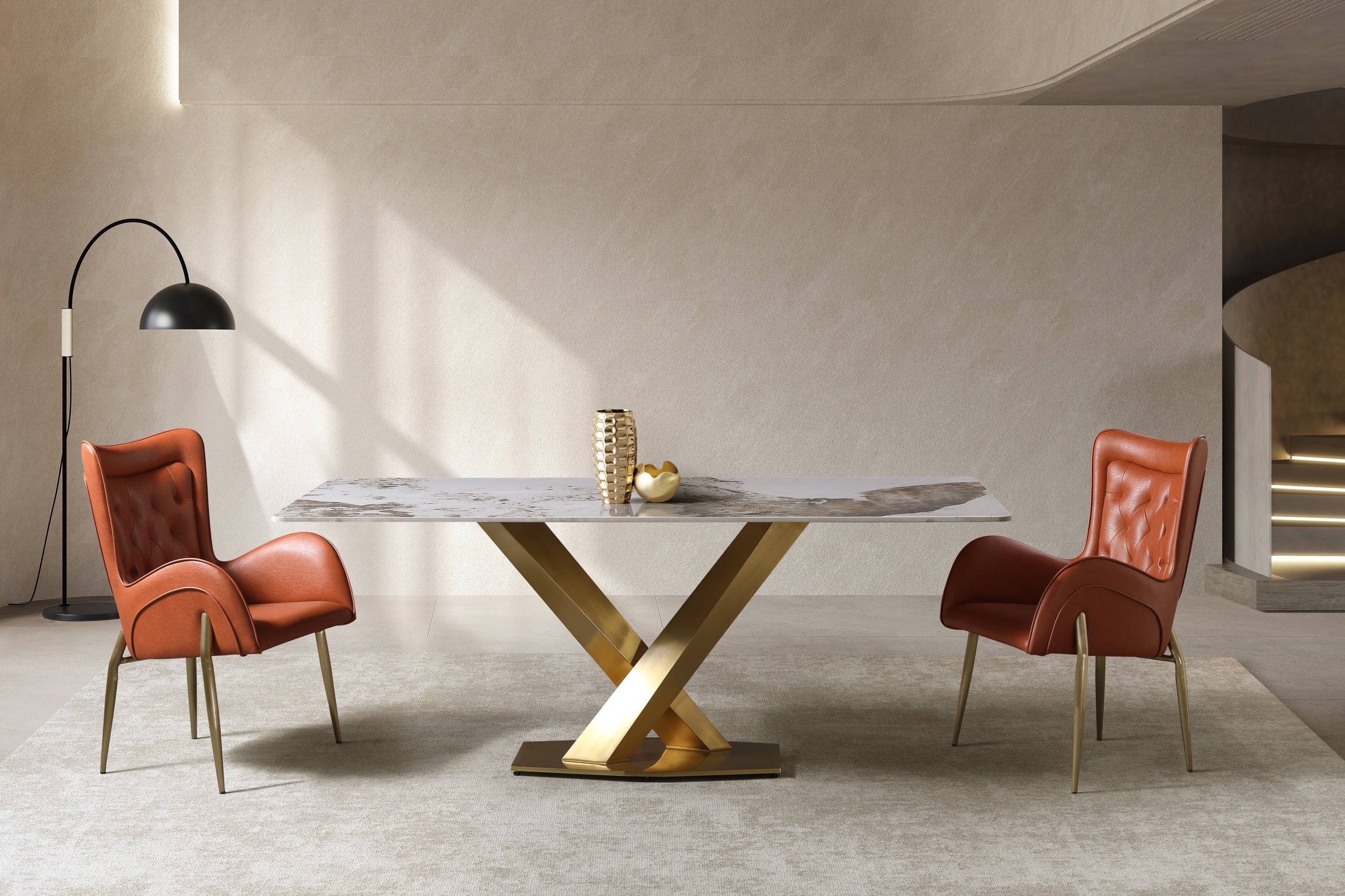 Lorenza Dining Chair – Tufted Leather Upholstery with Gold Legs - Image 9