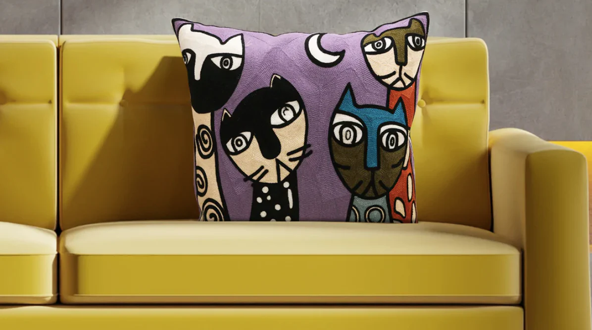 Lurel Burch Inspired Abstract Cat Art Cushion - Image 5