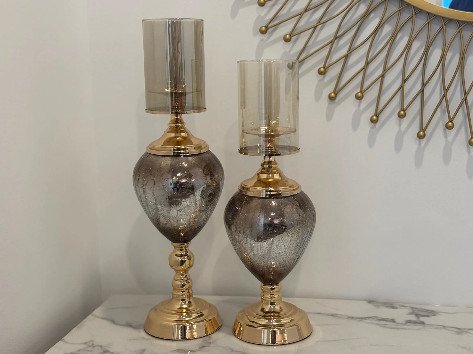 Luxe Gold and Glass Candle Holder Set