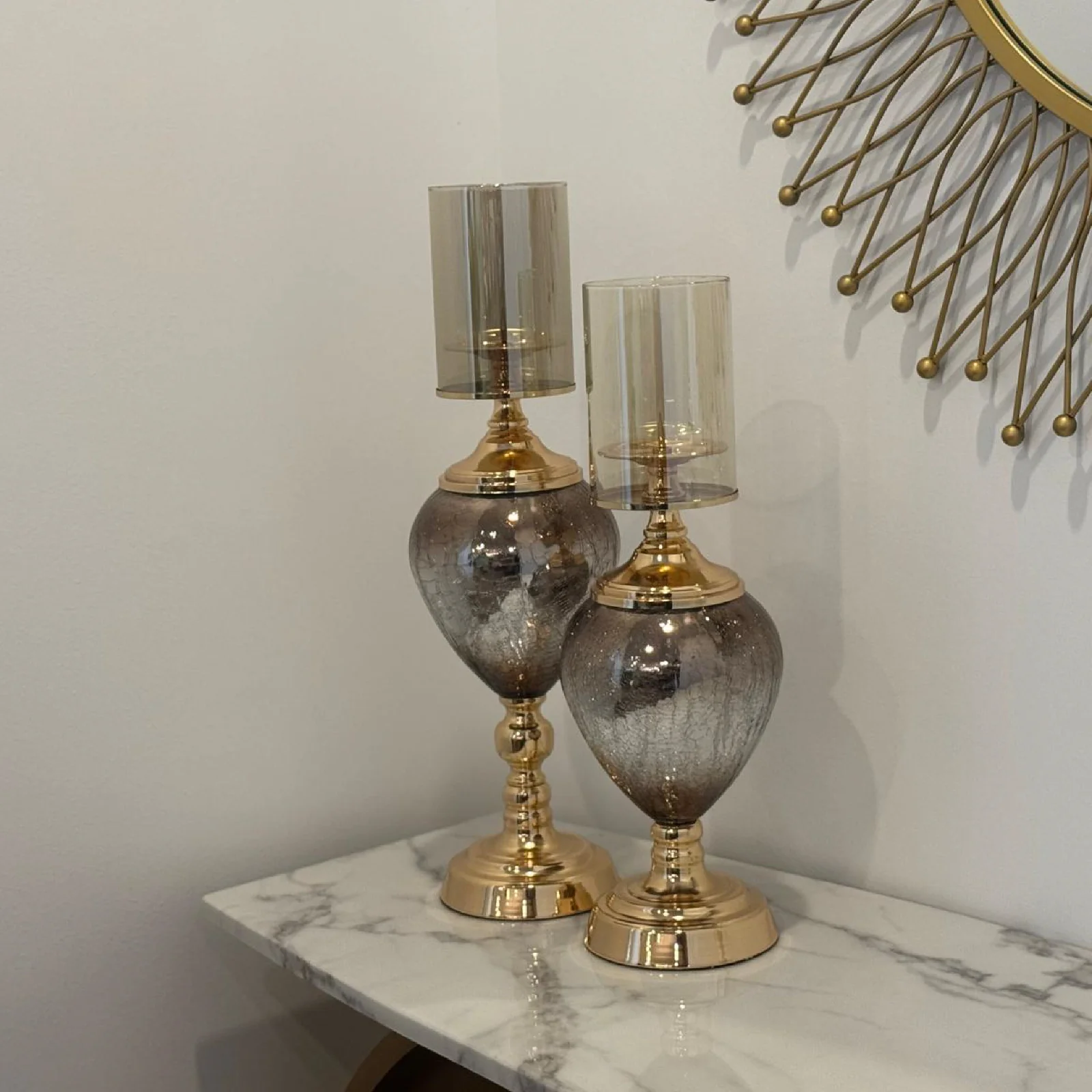 Luxe Gold and Glass Candle Holder Set - Image 2