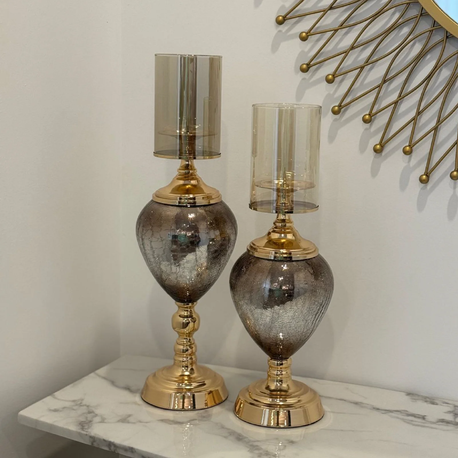 Luxe Gold and Glass Candle Holder Set - Image 3