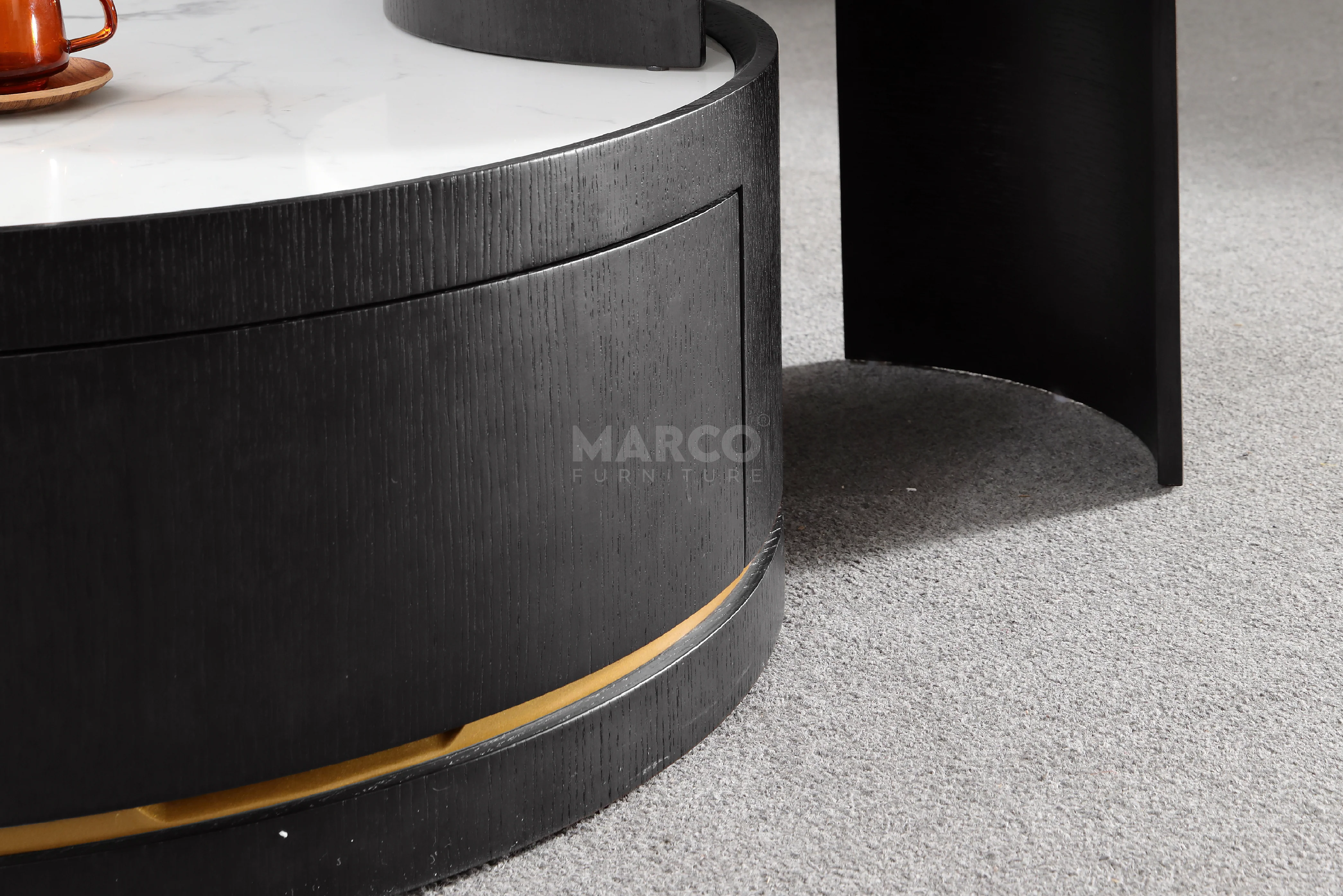 Macao Round Coffee Table with Drawers and White Spanish Ceramic Top - Image 6