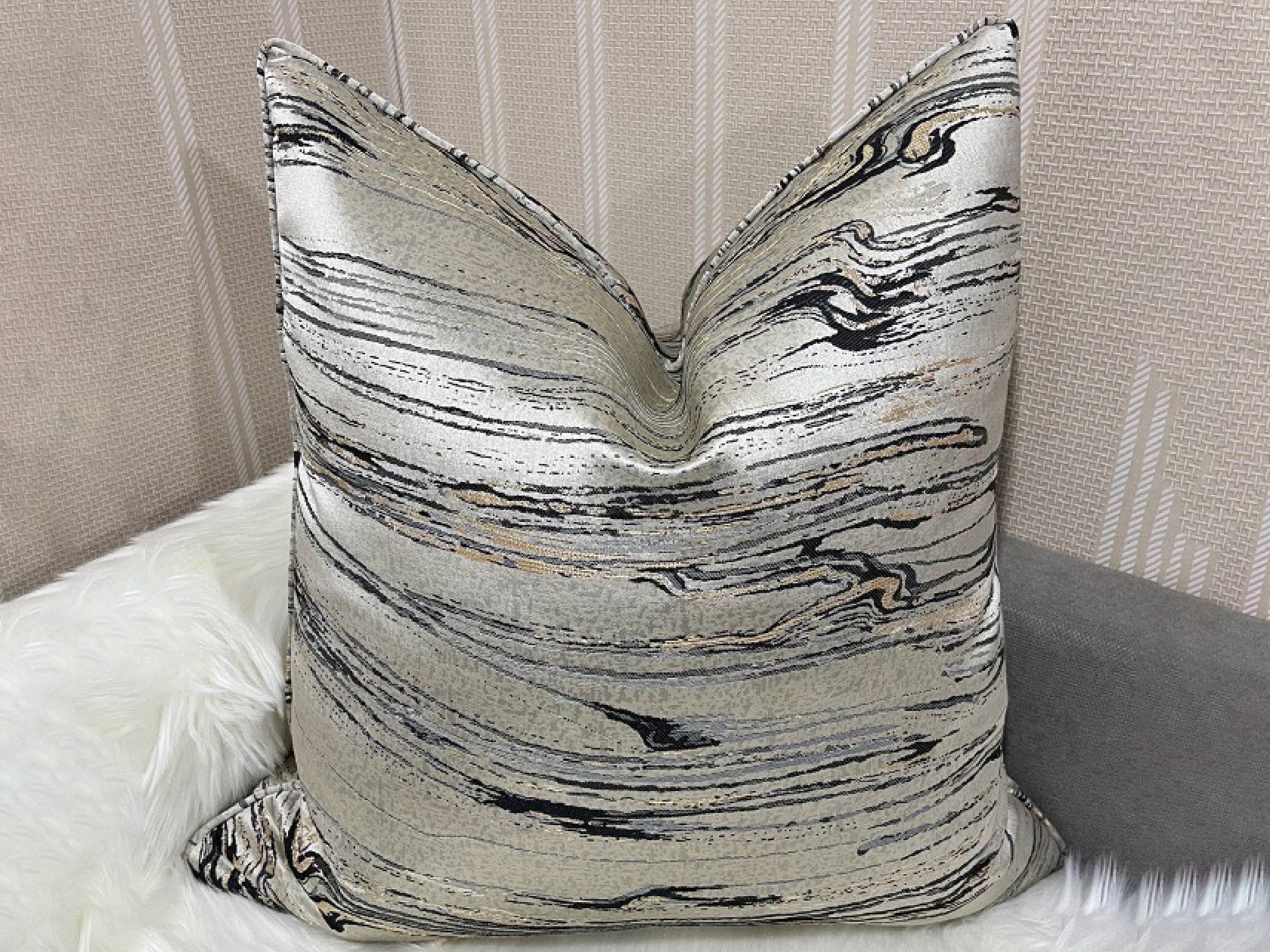 Silver Waves Designer Feather-Filled Cushion