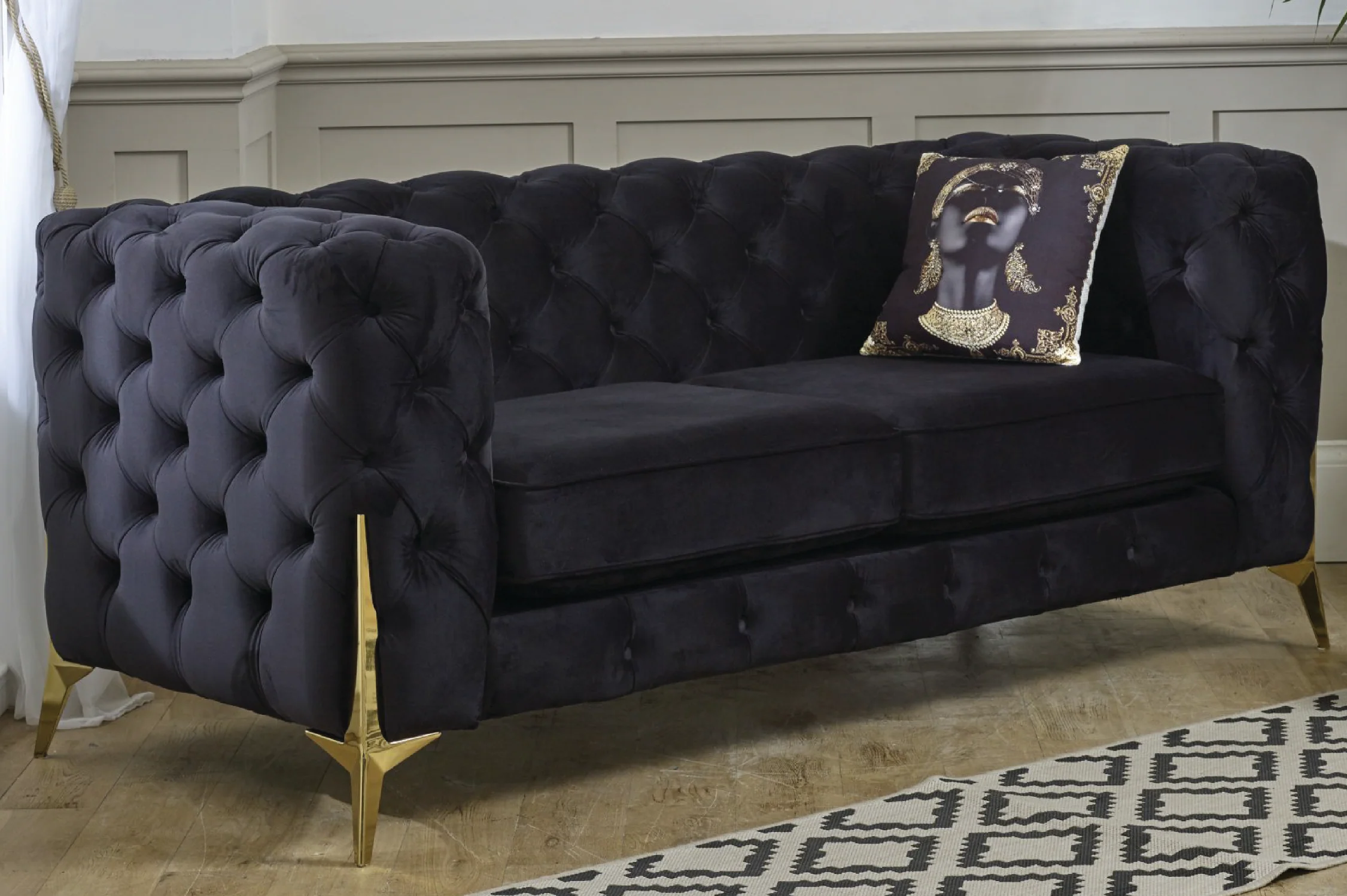 Marcus Velvet Chesterfield Sofa – Black Tufted Lounge with Gold Legs - Image 10