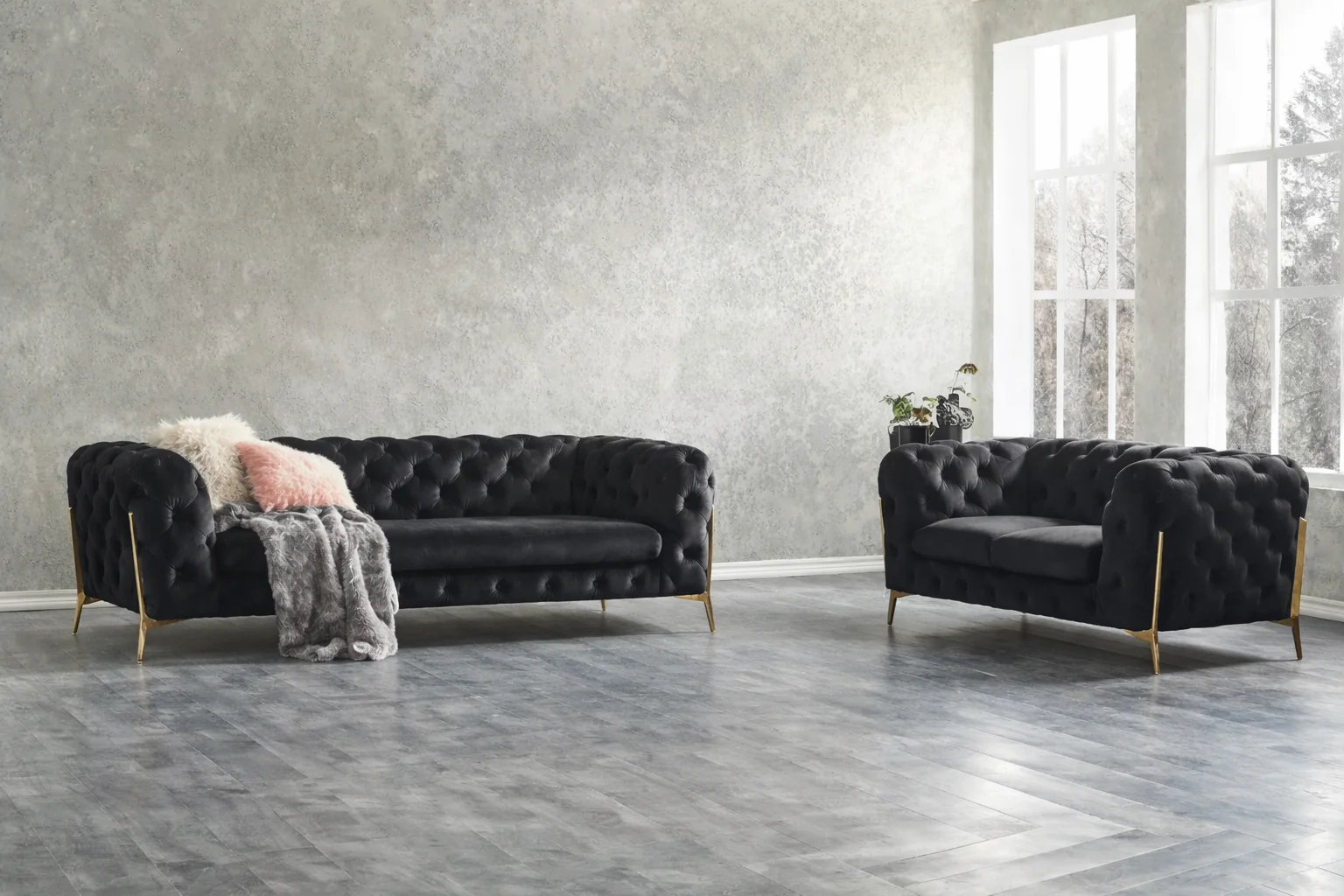 Marcus Velvet Chesterfield Sofa – Black Tufted Lounge with Gold Legs - Image 3