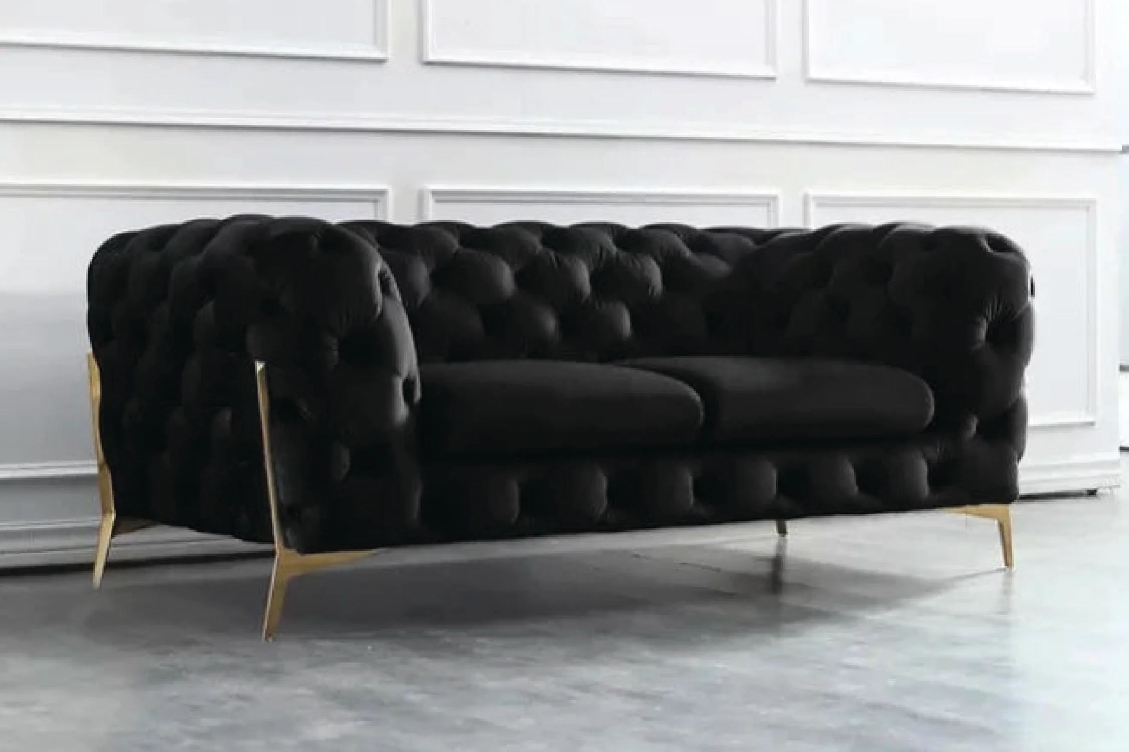 Marcus Velvet Chesterfield Sofa – Black Tufted Lounge with Gold Legs - Image 4