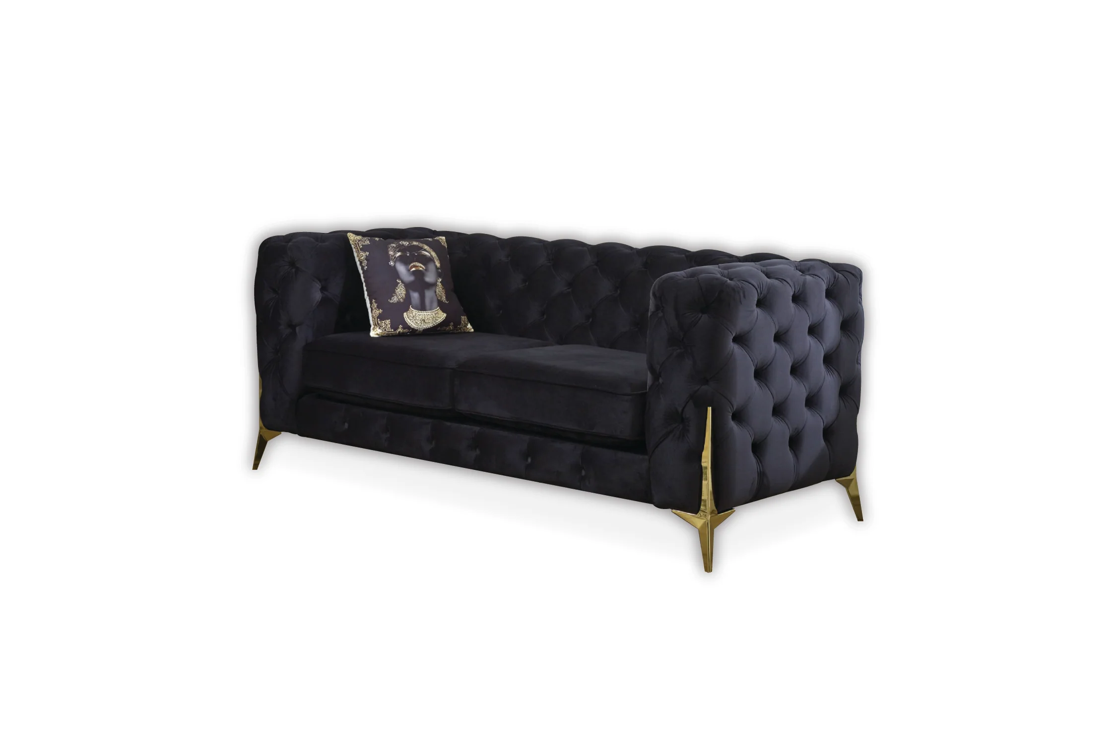 Marcus Velvet Chesterfield Sofa – Black Tufted Lounge with Gold Legs - Image 5