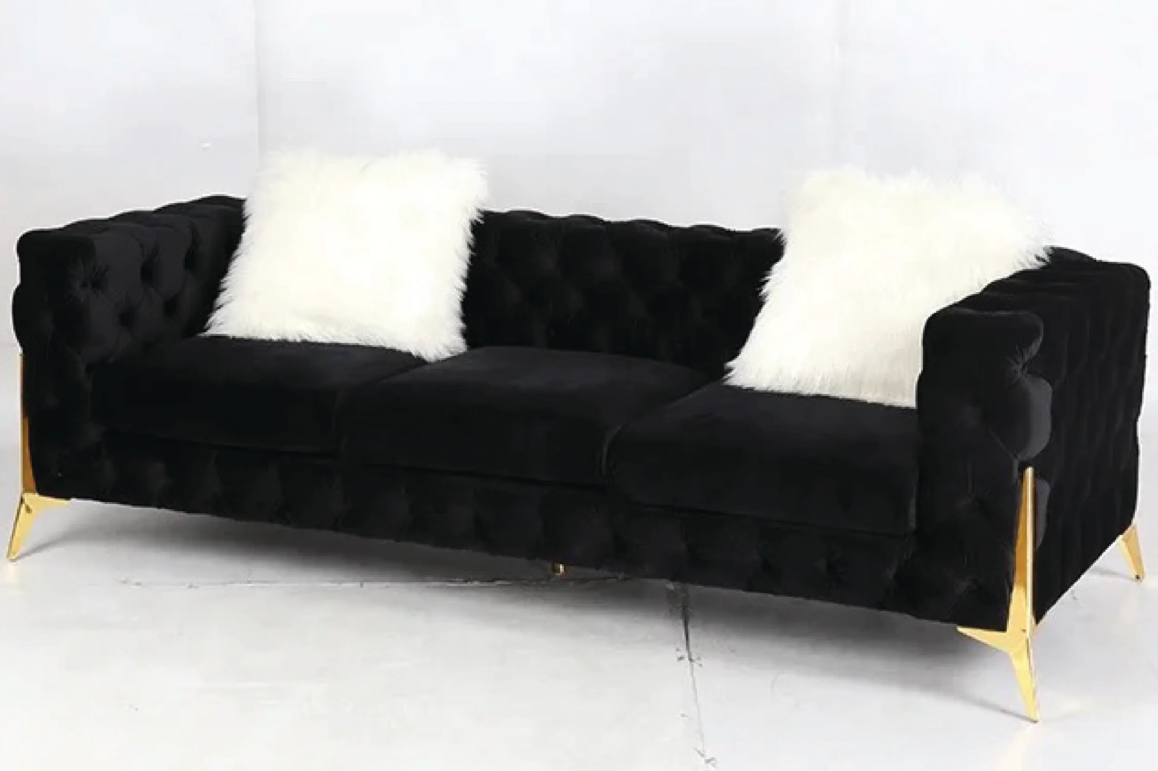 Marcus Velvet Chesterfield Sofa – Black Tufted Lounge with Gold Legs - Image 8