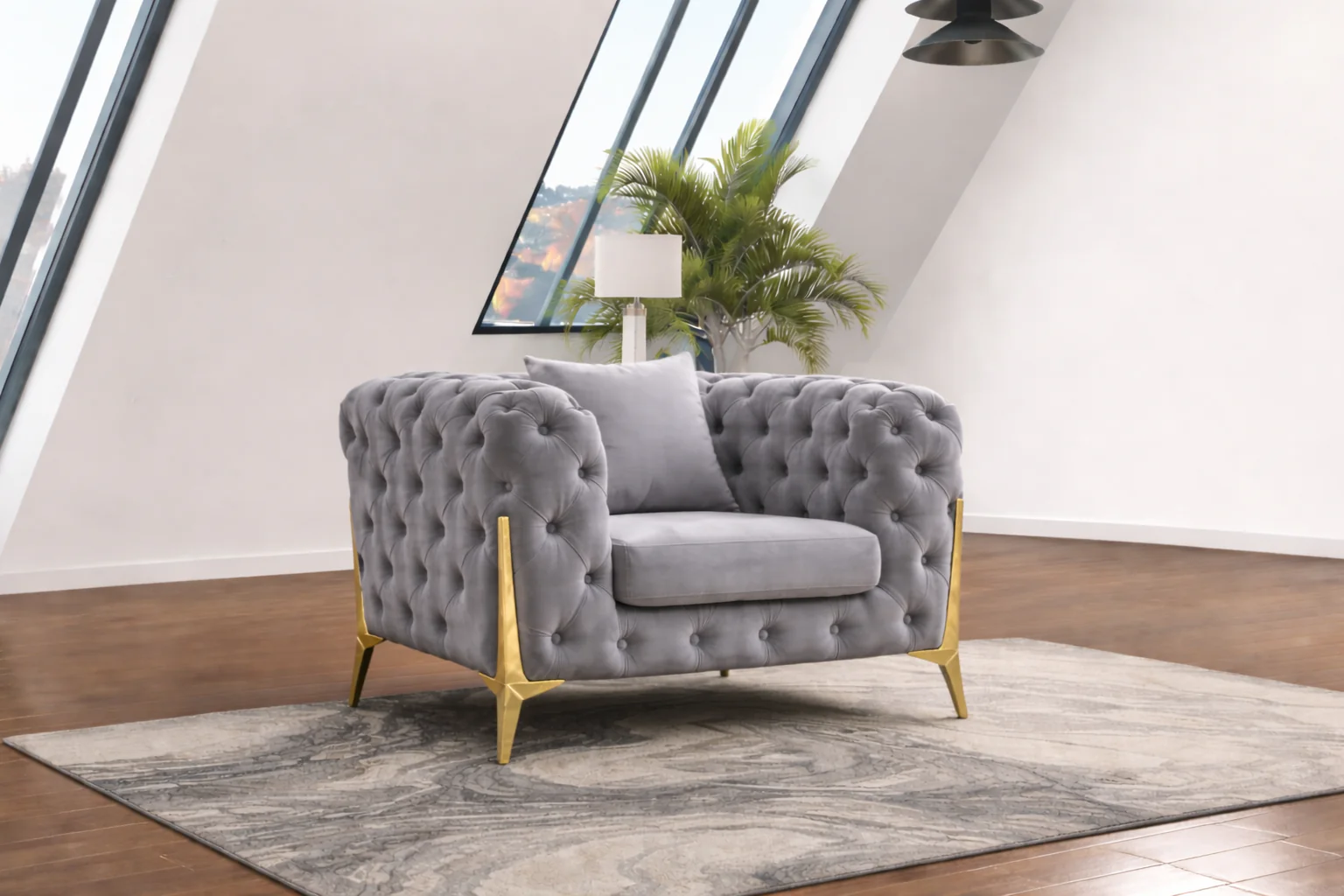Marcus Velvet Chesterfield Sofa – Grey Tufted Lounge with Silver Legs - Image 9