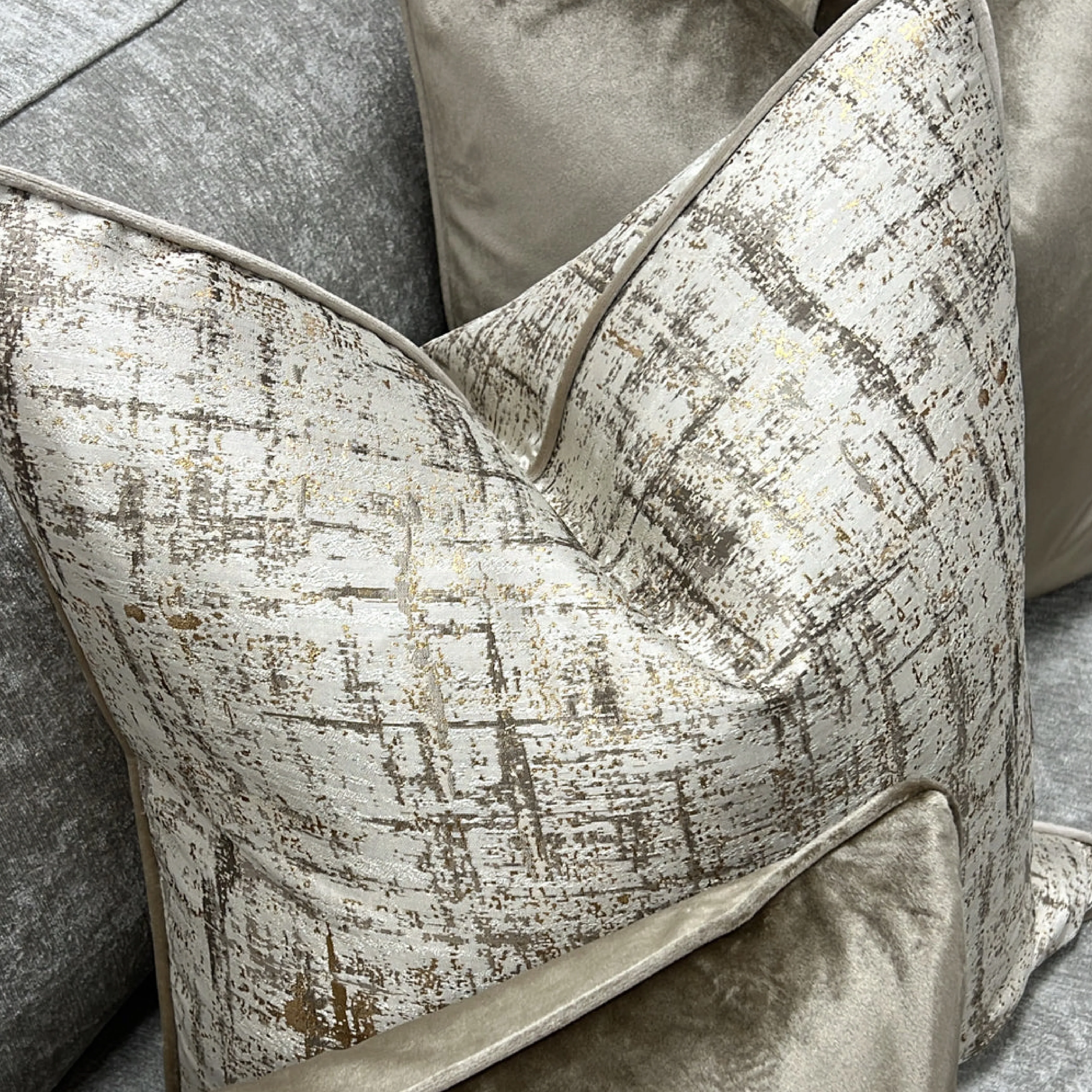 Beige Brushstroke Textured Feather FiIled Cushions - Image 2